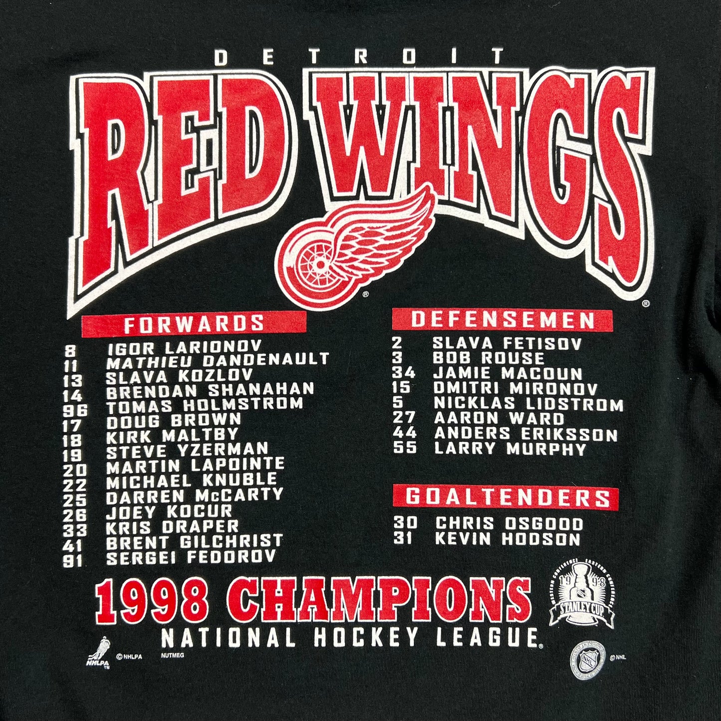 1998 Detroit Red Wings Back To Back NHL Stanley Cup Champions T-shirt - M