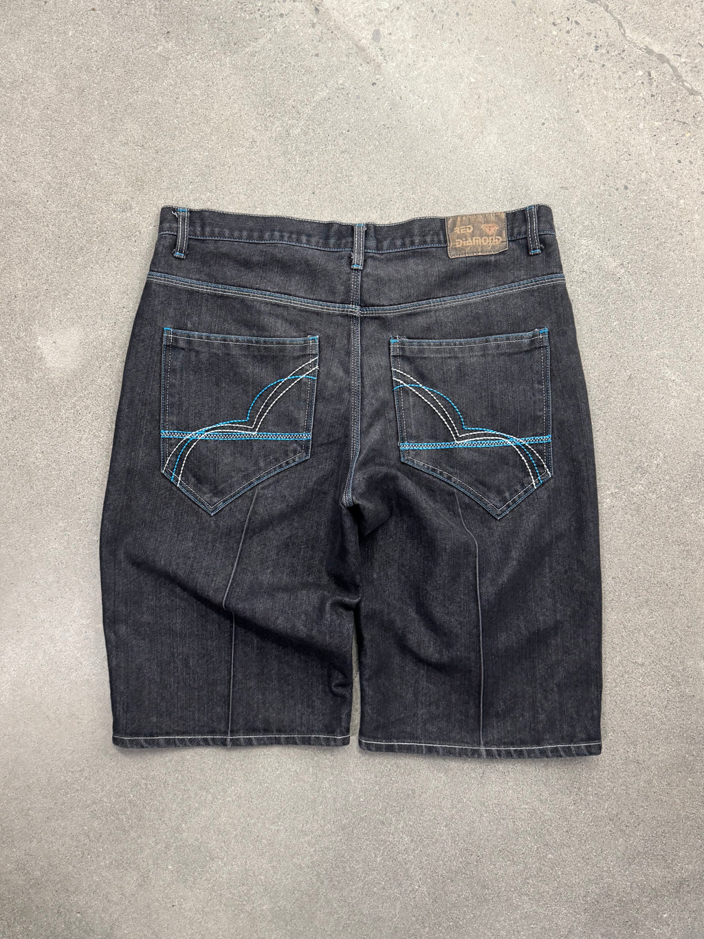 Red Diamond Baggy Contrast Stitch Jean Shorts - 38”