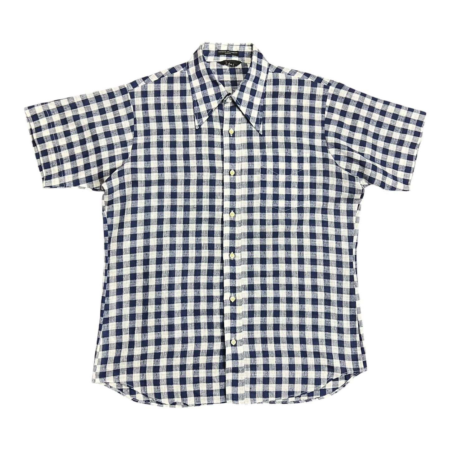 White & Navy Blue Checkered Polo Shirt - XL ￼