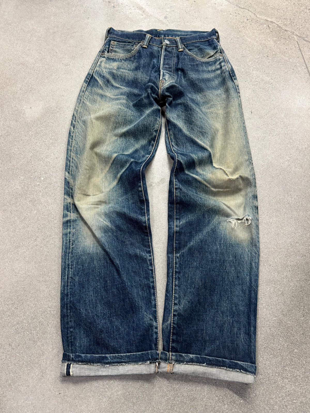 Faded & Distressed Evisu Japanese Selvedge Jeans - 27”