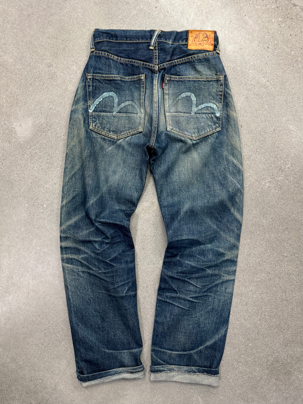Faded & Distressed Evisu Japanese Selvedge Jeans - 27”