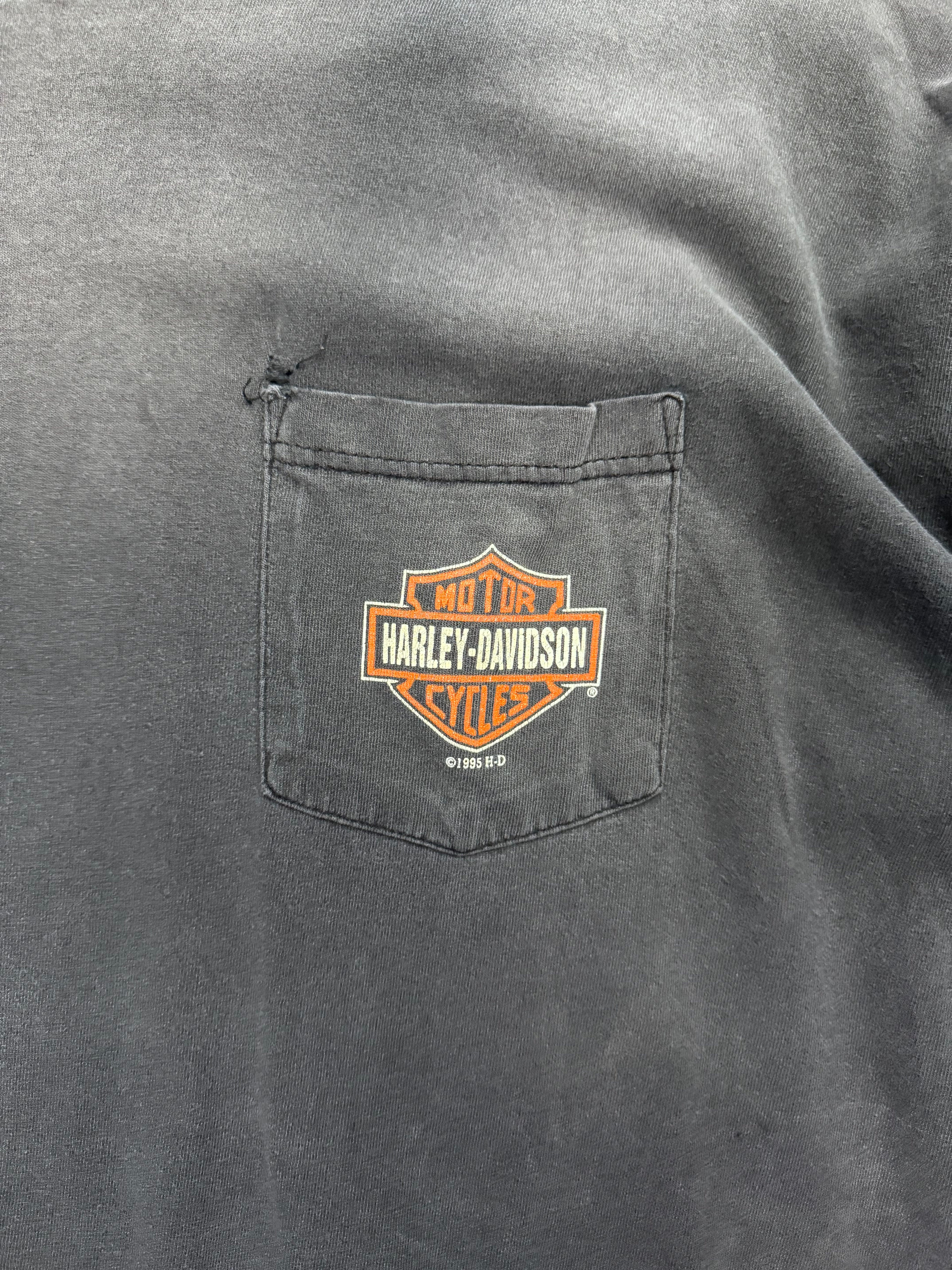 Ausgebleichtes 1995 Harley-Davidson Las Vegas Nevada Pocket T-Shirt – XXL