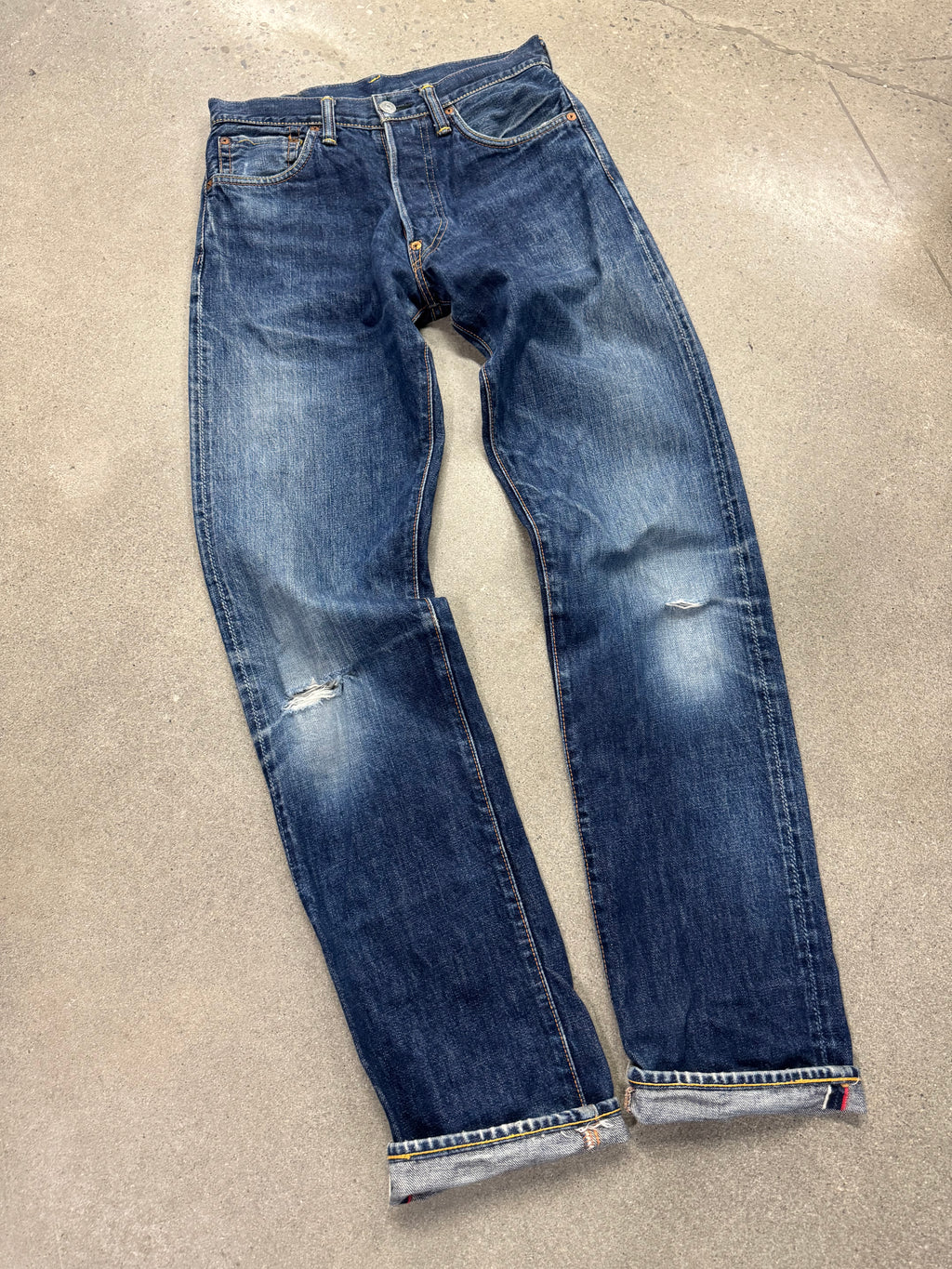 Faded & Distressed Evisu Japanese Selvedge Jeans - 28”