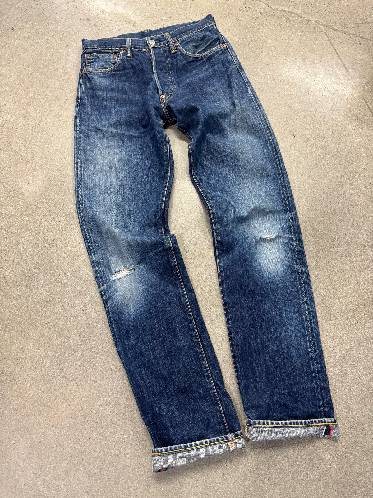 Faded & Distressed Evisu Japanese Selvedge Jeans - 28”