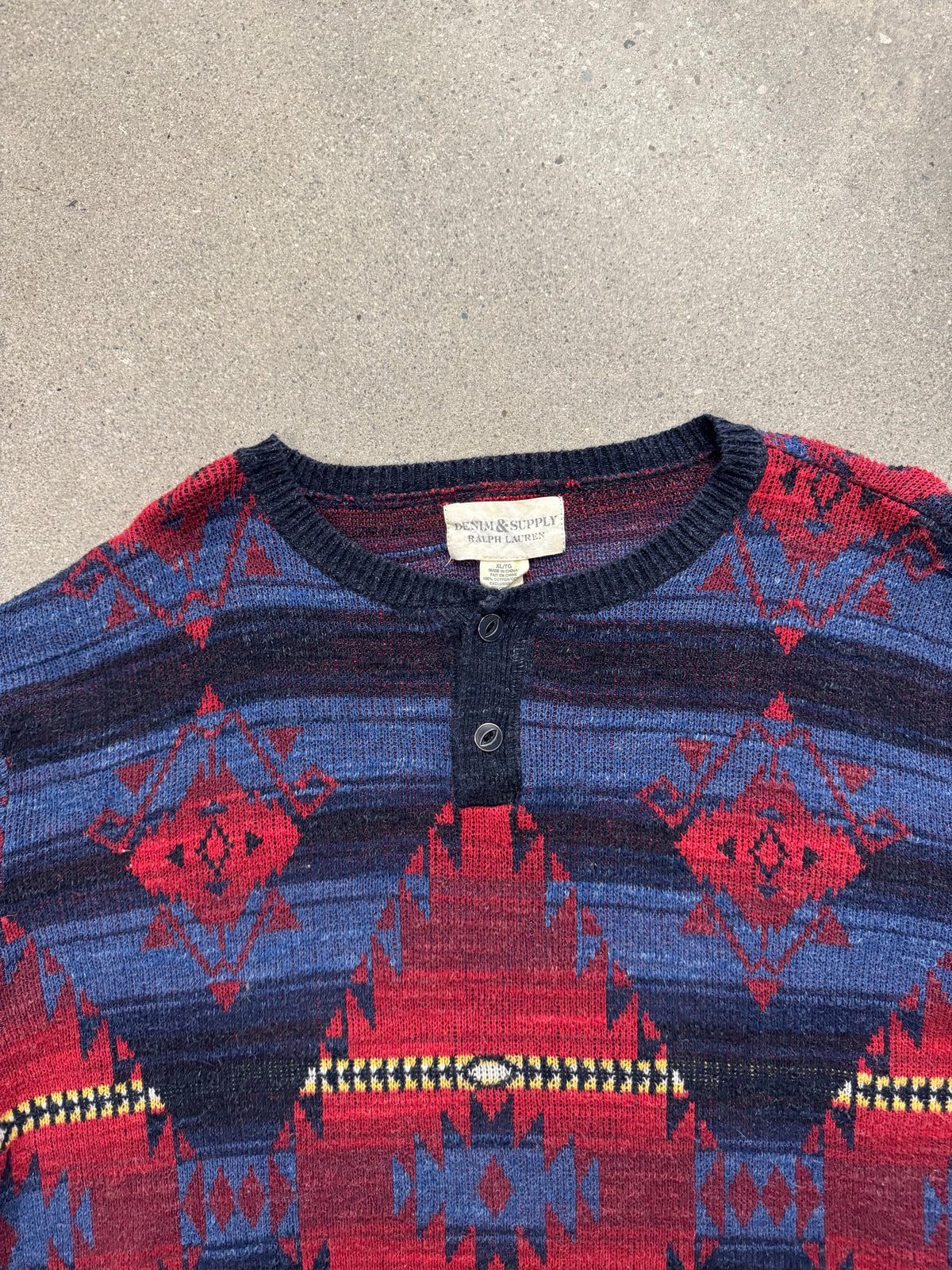 Denim & Supply Ralph Lauren Southwestern Henley Knit Sweater - L