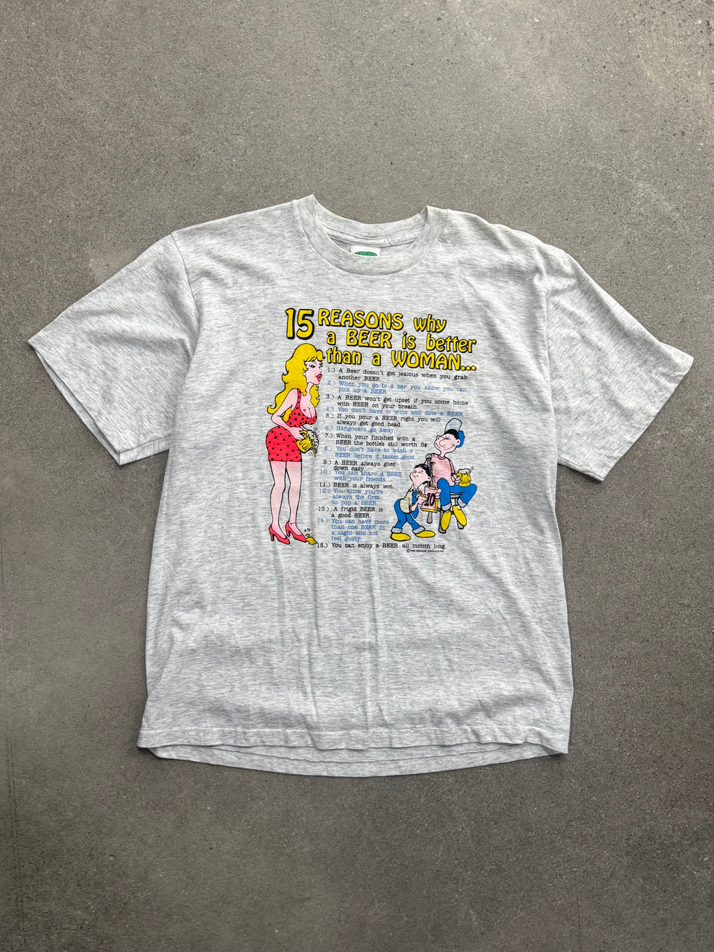 1990 15 Reasons Why Beer Is Better Parody T-Shirt - L