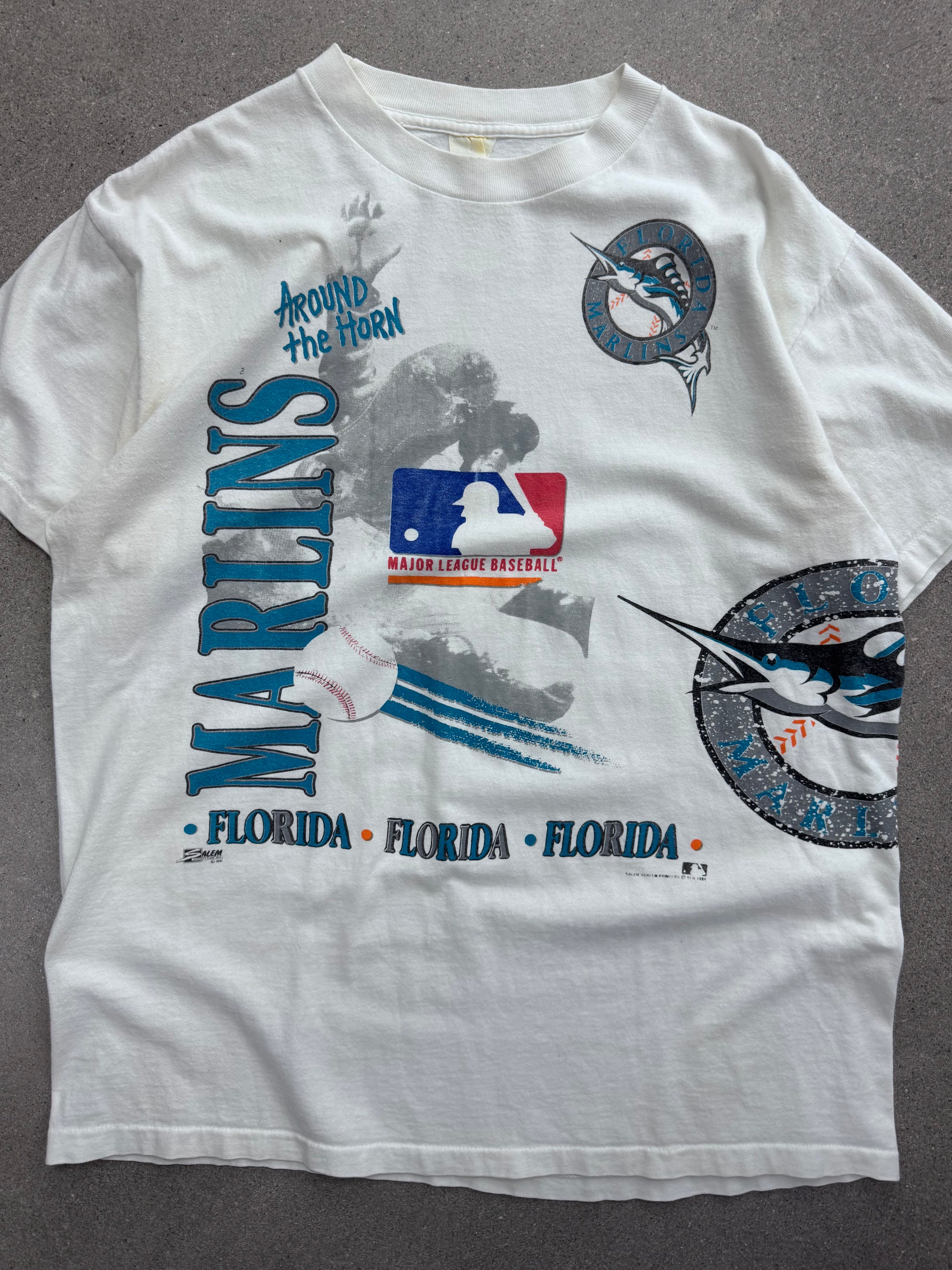 1991 Salem Sportswear Florida Marlins Around The Horn MLB T-Shirt - XL