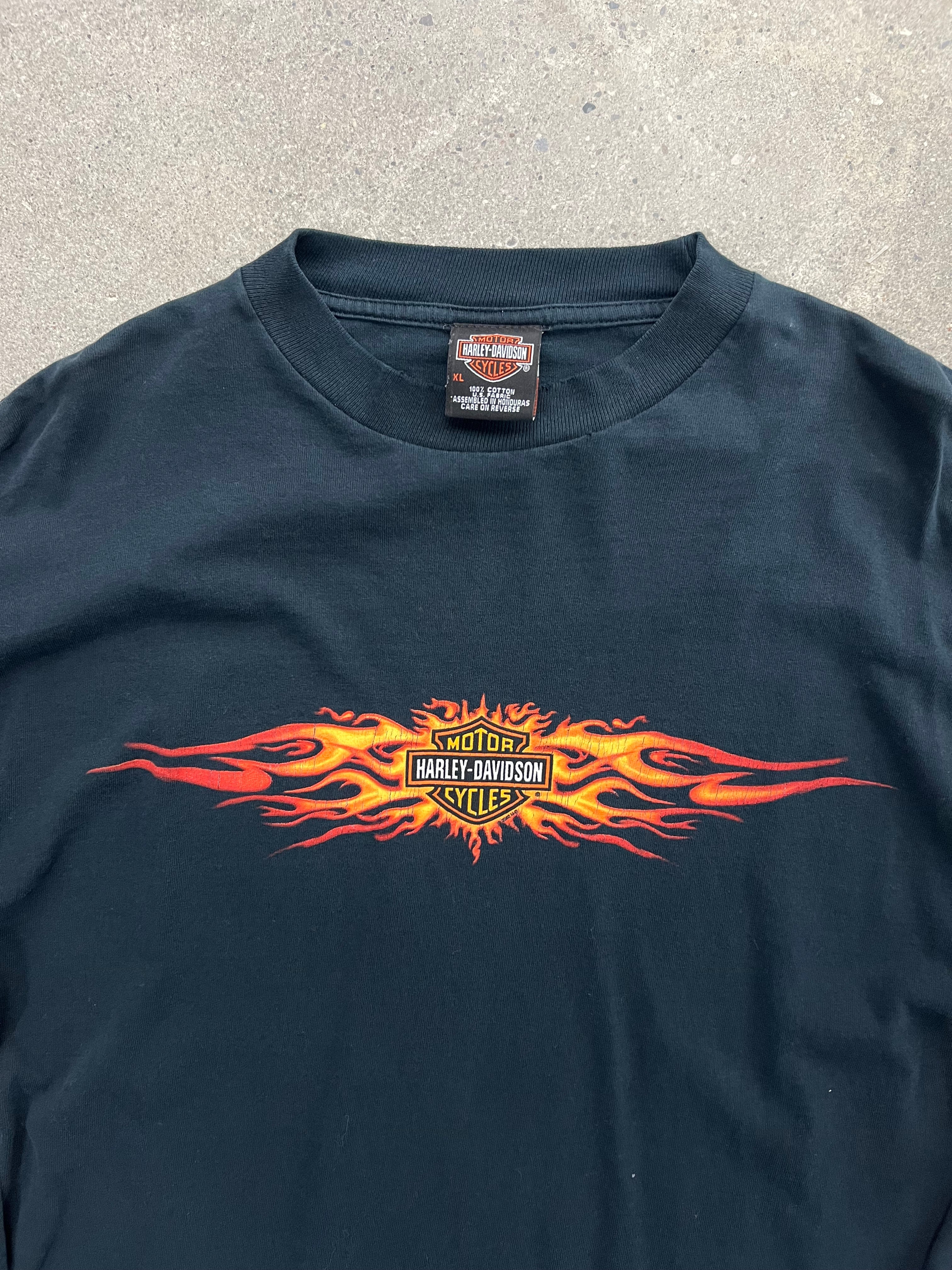 2002 Harley-Davidson Flame Skull Long Sleeve Shirt - XL