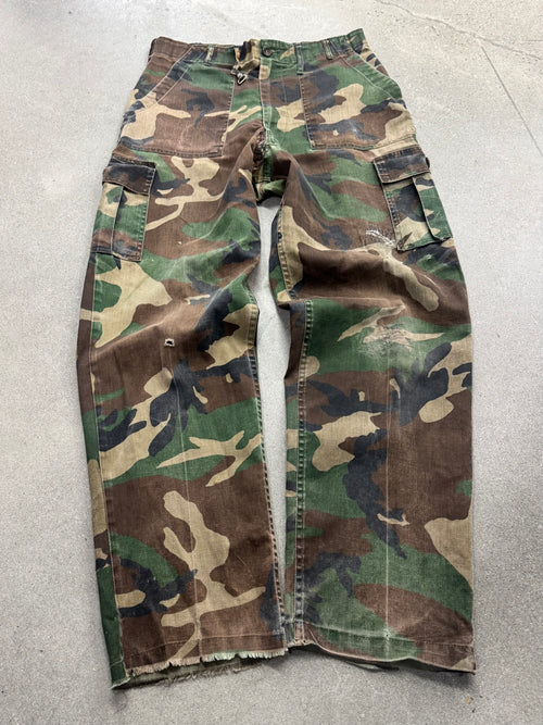 1981 Military Woodland Camo Fatigue Cargo Pants - 34”