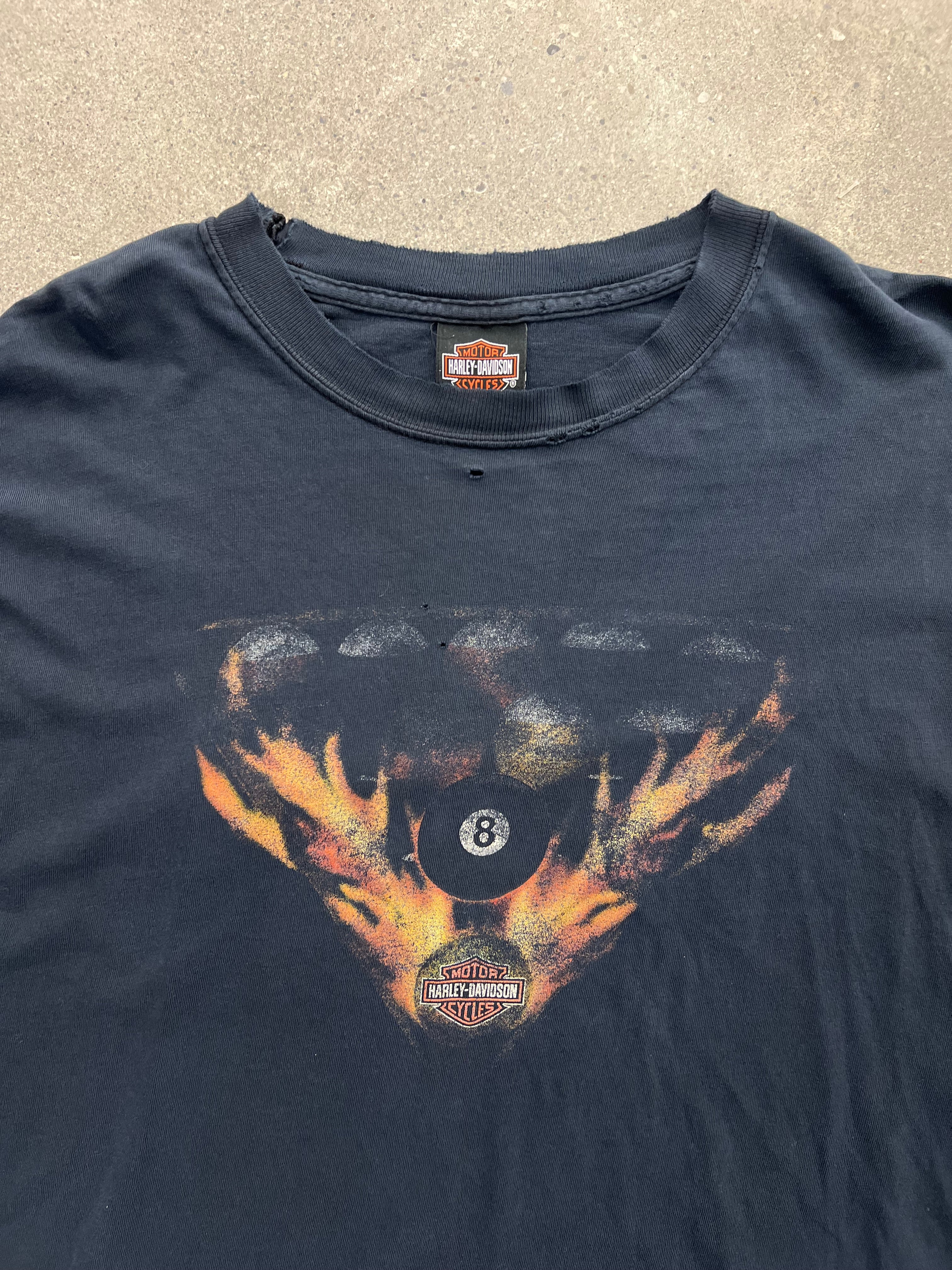 Faded 2006 Harley-Davidson Flame 8 Ball Long Sleeve Shirt - XXL