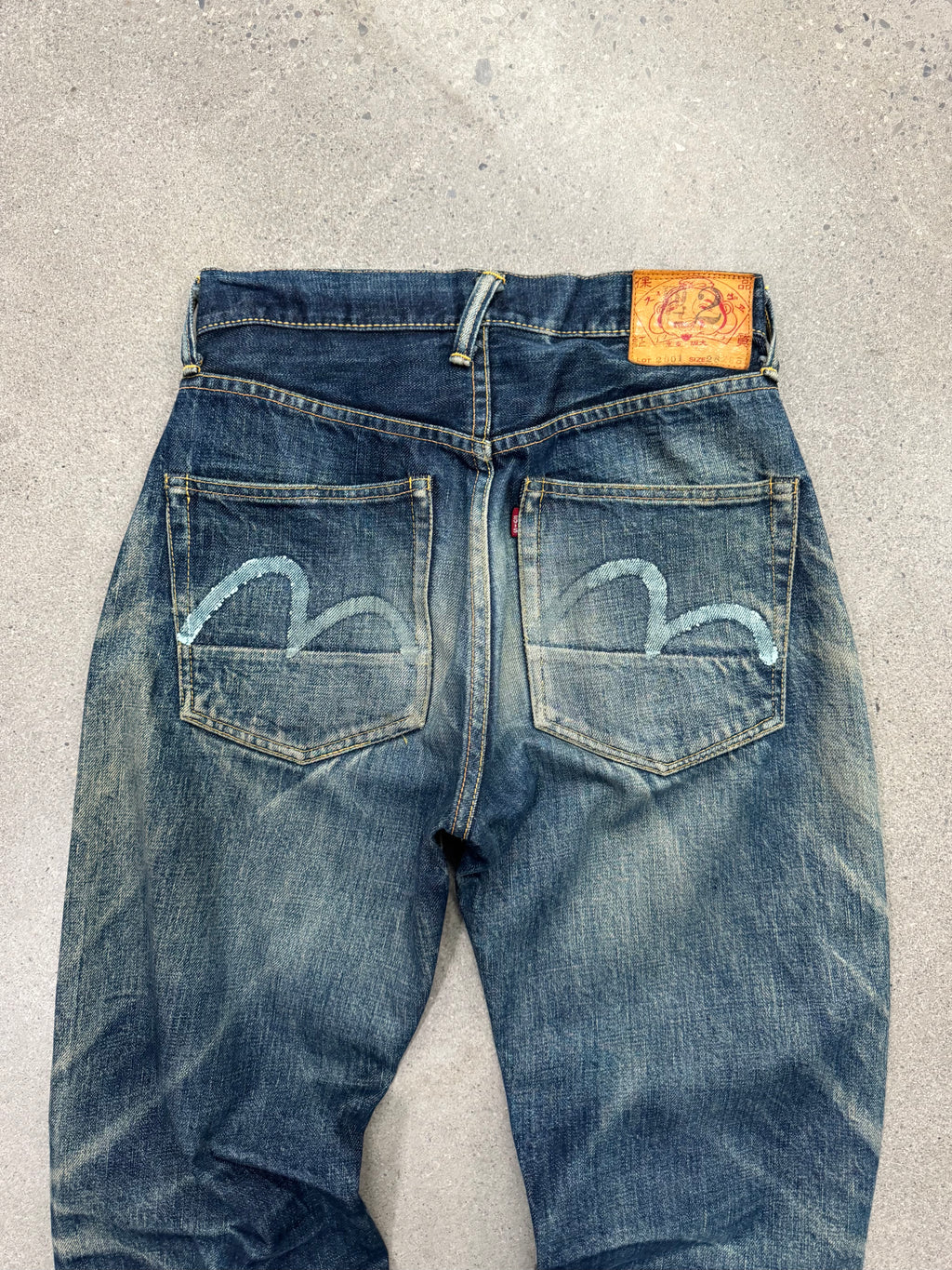 Faded & Distressed Evisu Japanese Selvedge Jeans - 27”