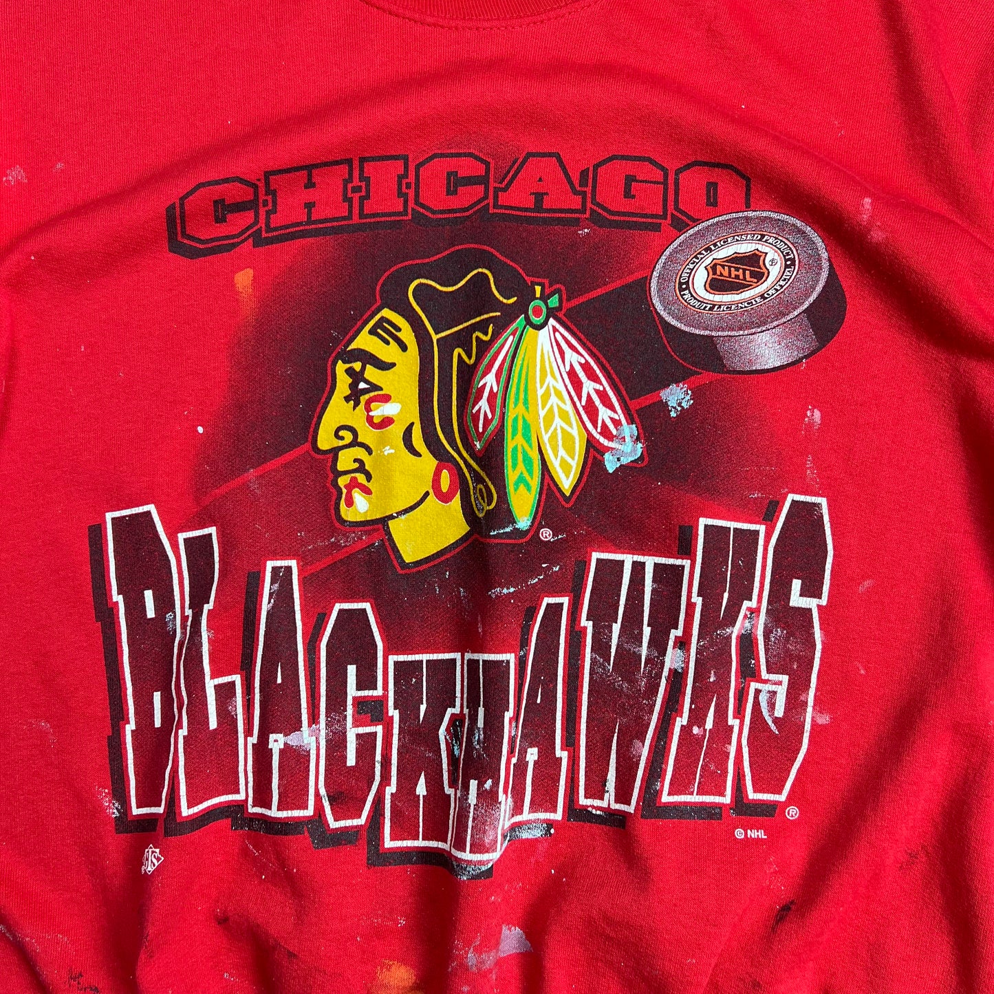 Chicago Blackhawks Paint Splattered Crewneck -  L