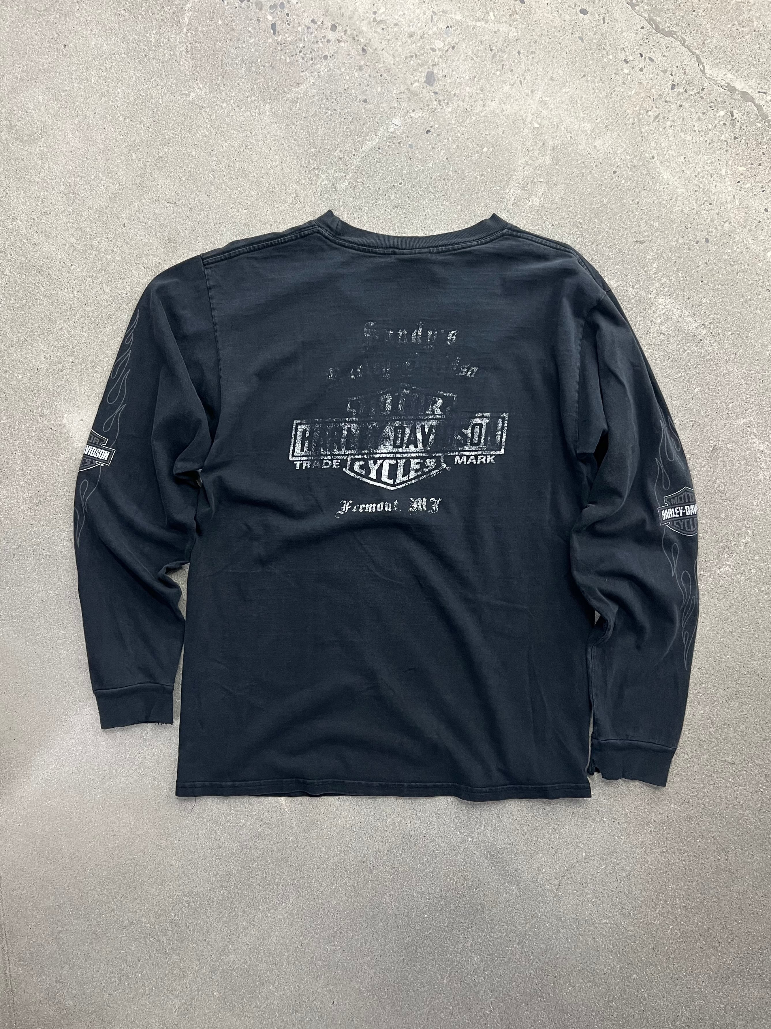 Faded 2007 Harley-Davidson Chrome Flames Long Sleeve Shirt - M