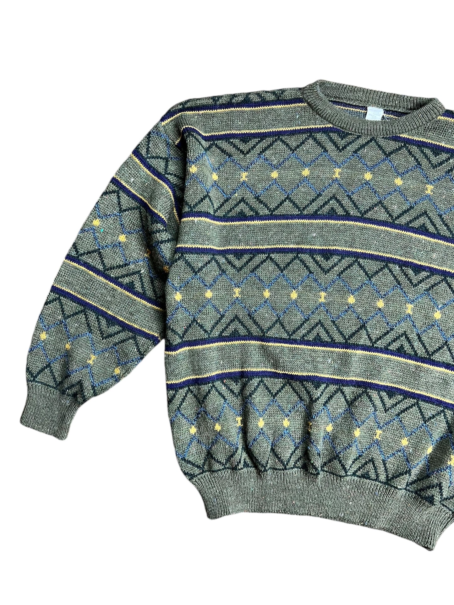 Green Wool Diamond Sweater - L
