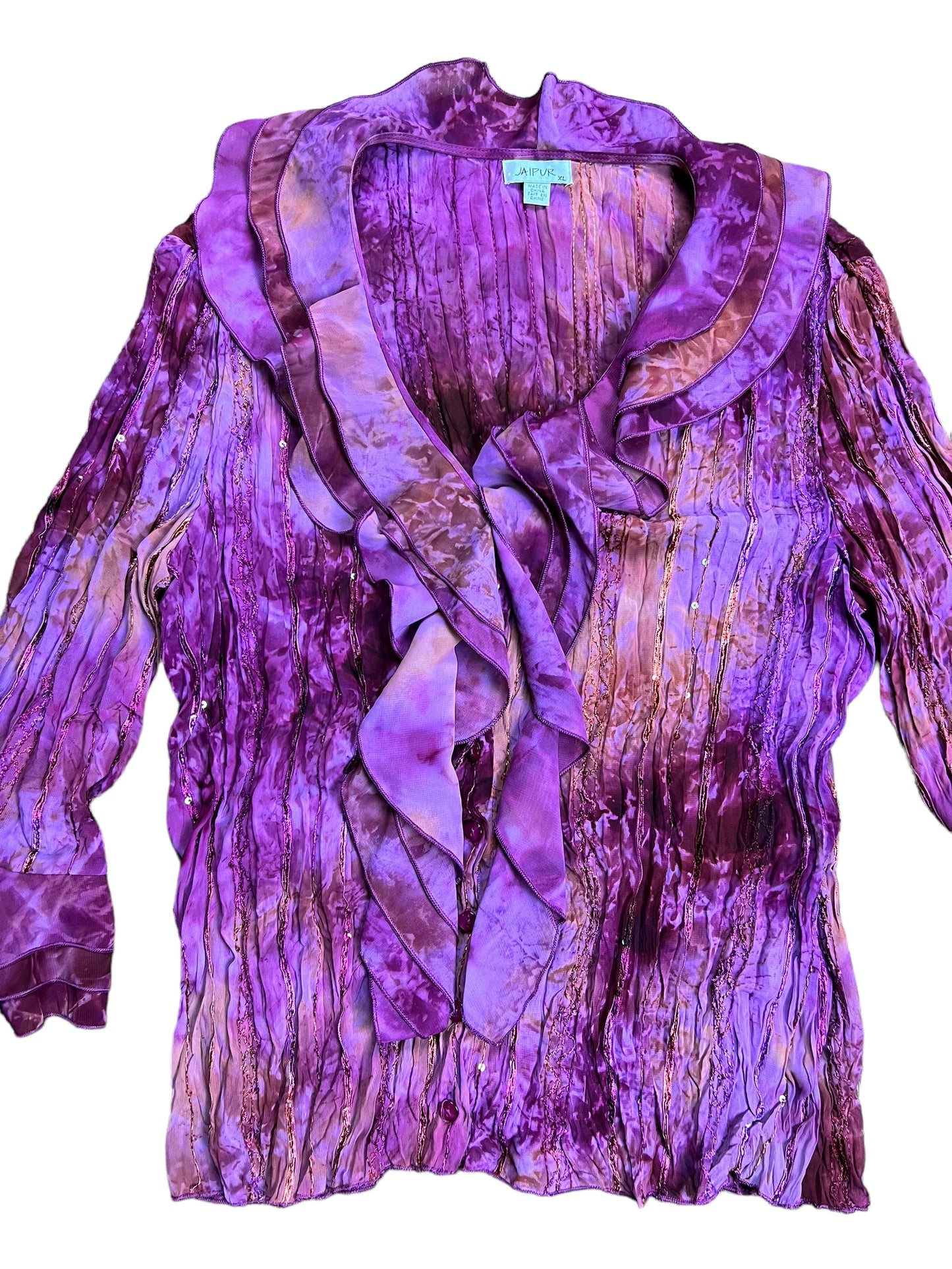 Y2K Purple Tie Dyed Ruffled Blouse ￼- M