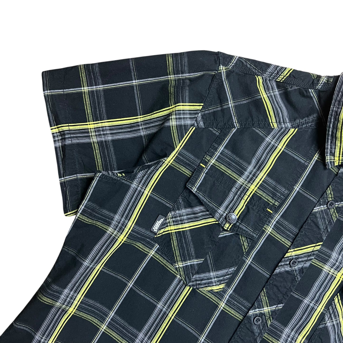 No Fear Plaid Black & Yellow Button-up Shirt - L