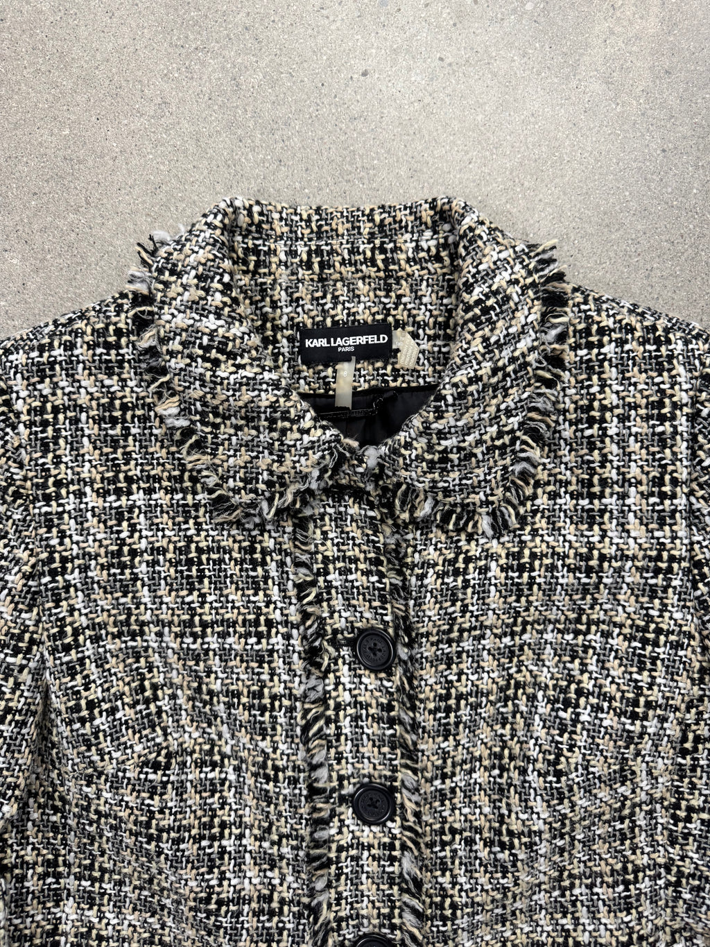 Karl Lagerfeld Bouclé Tweed Fringe Blazer - M