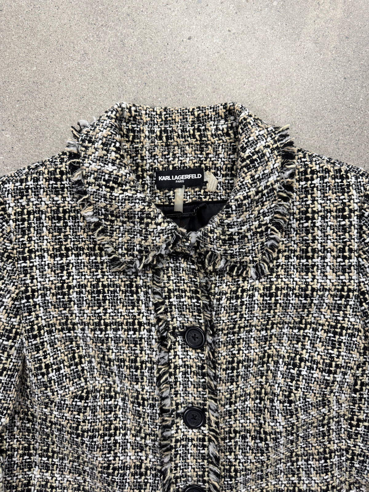 Karl Lagerfeld Bouclé Tweed Fringe Blazer - M