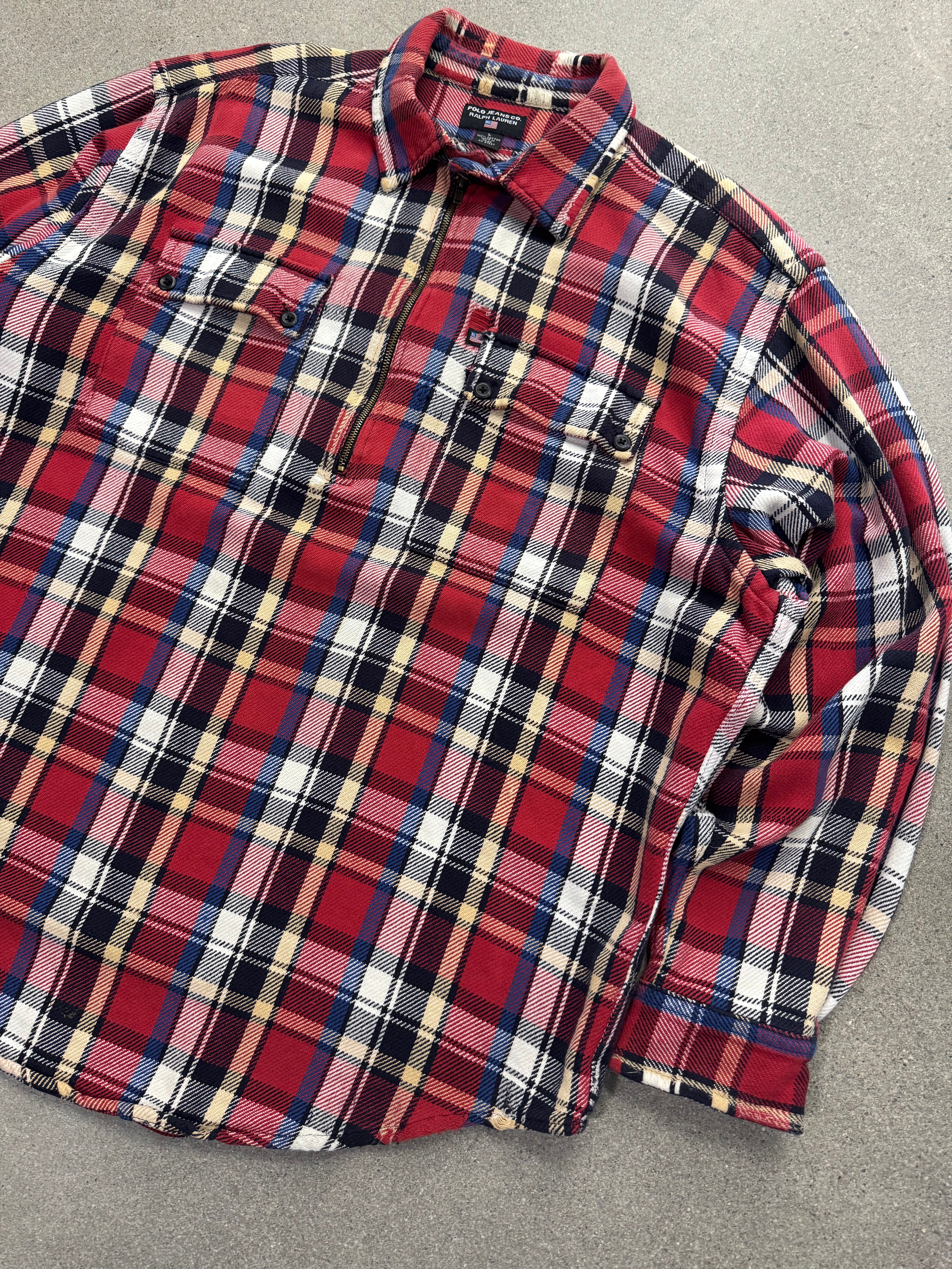 Polo Jeans Co. Ralph Lauren Half-Zip Plaid Flannel Shirt - XL