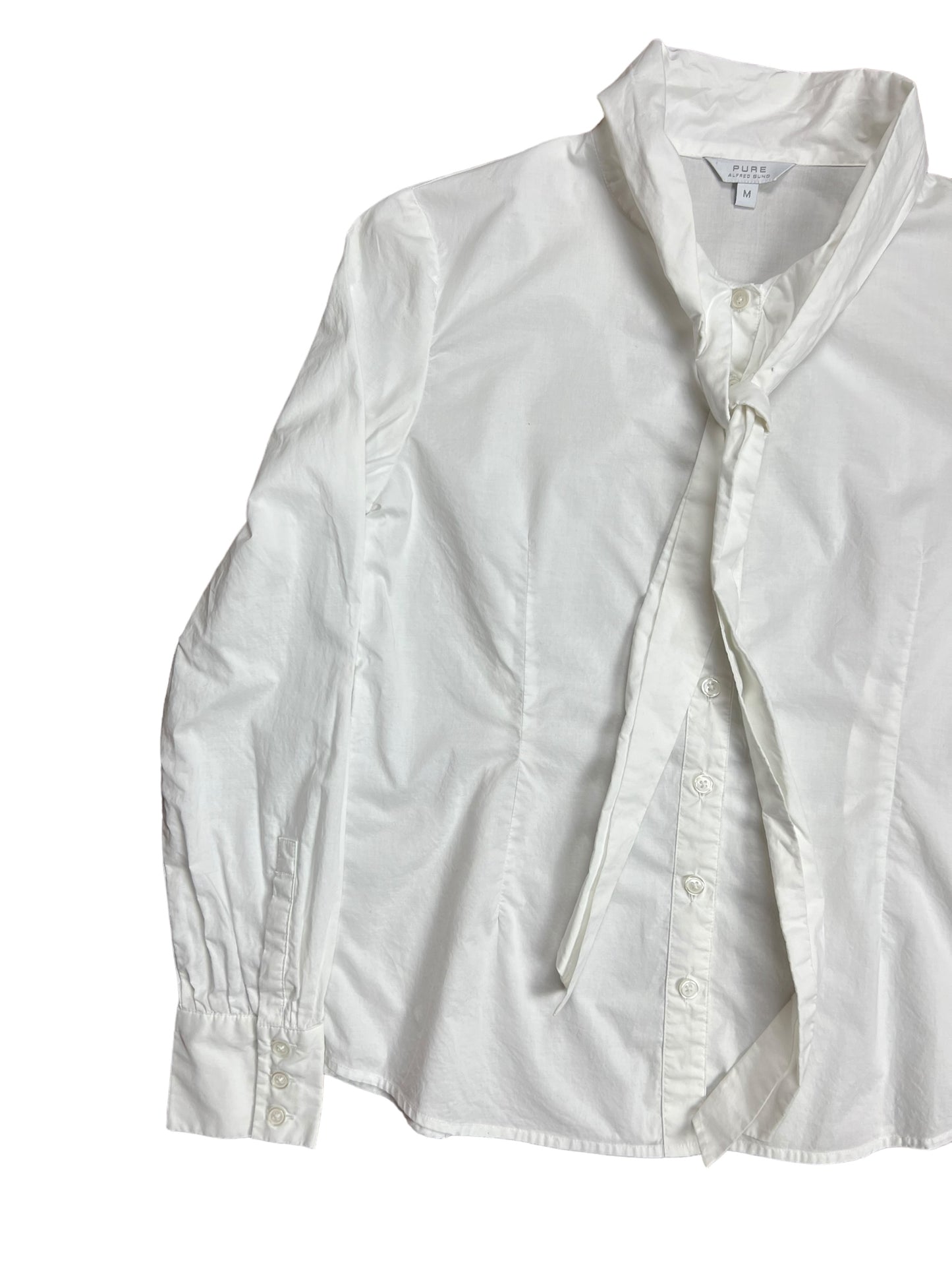 White Button-up Tied Collared Shirt - M