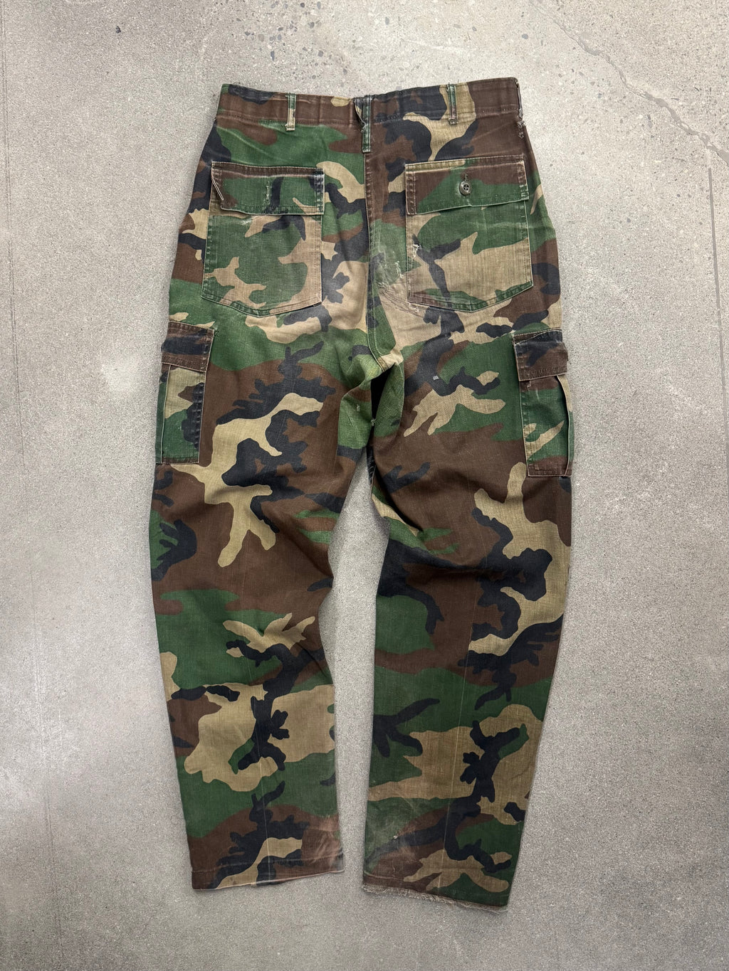 1981 Military Woodland Camo Fatigue Cargo Pants - 34”
