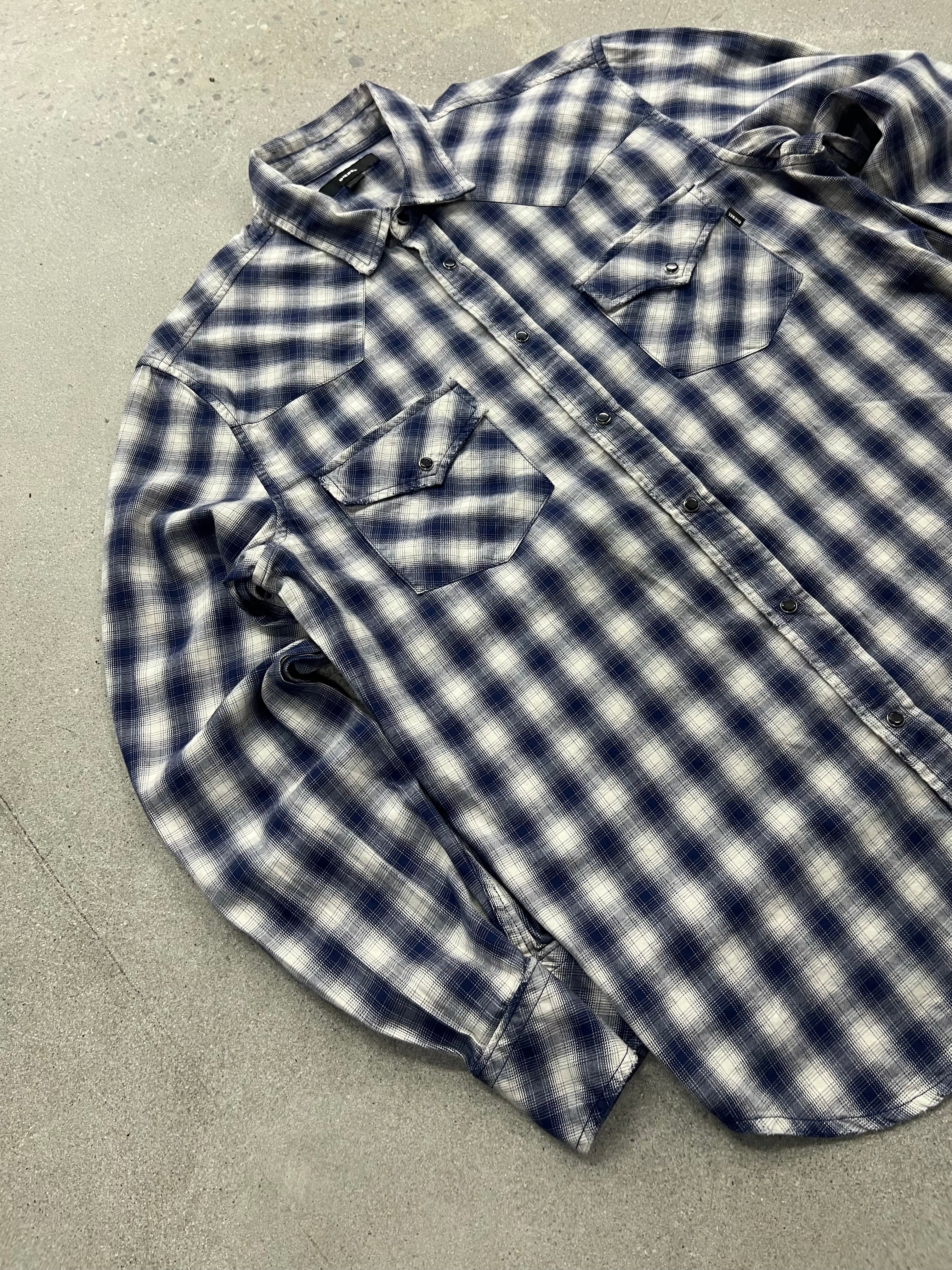 Diesel Plaid Pearl Snap Button-Up Shirt - L