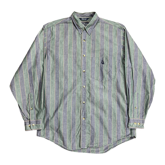 Nautica Faded Green & Purple Button-up Shirt - L