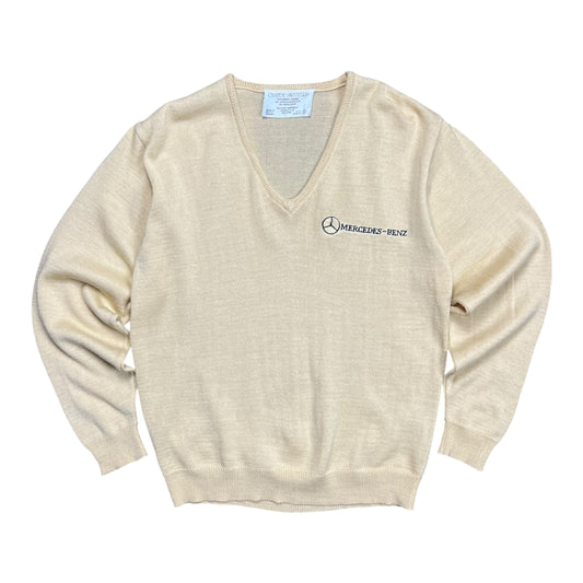 1980's Mercedes-Benz ￼Pale Yellow V-Neck Sweater - S