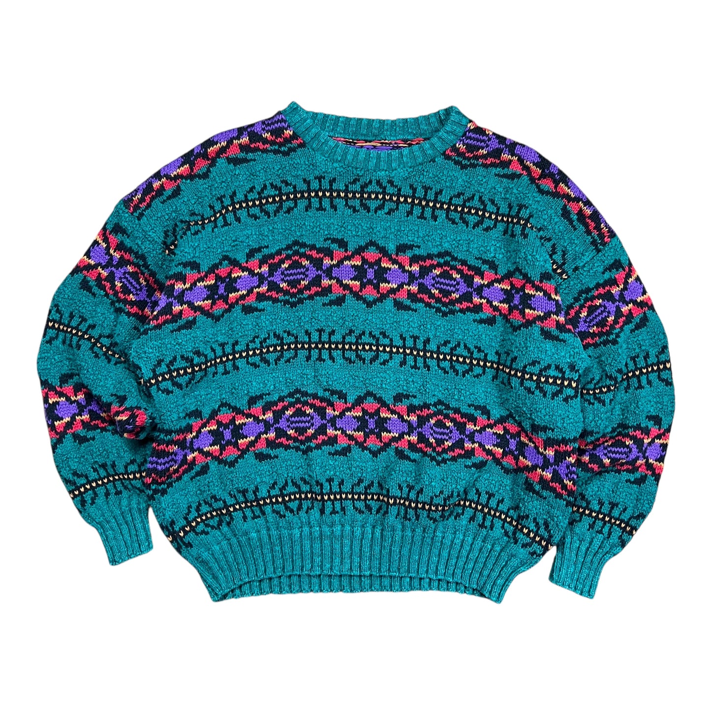 Green Boxy Aztec Knit Sweater - L