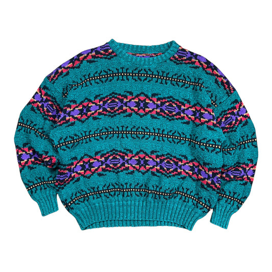 Green Boxy Aztec Knit Sweater - L
