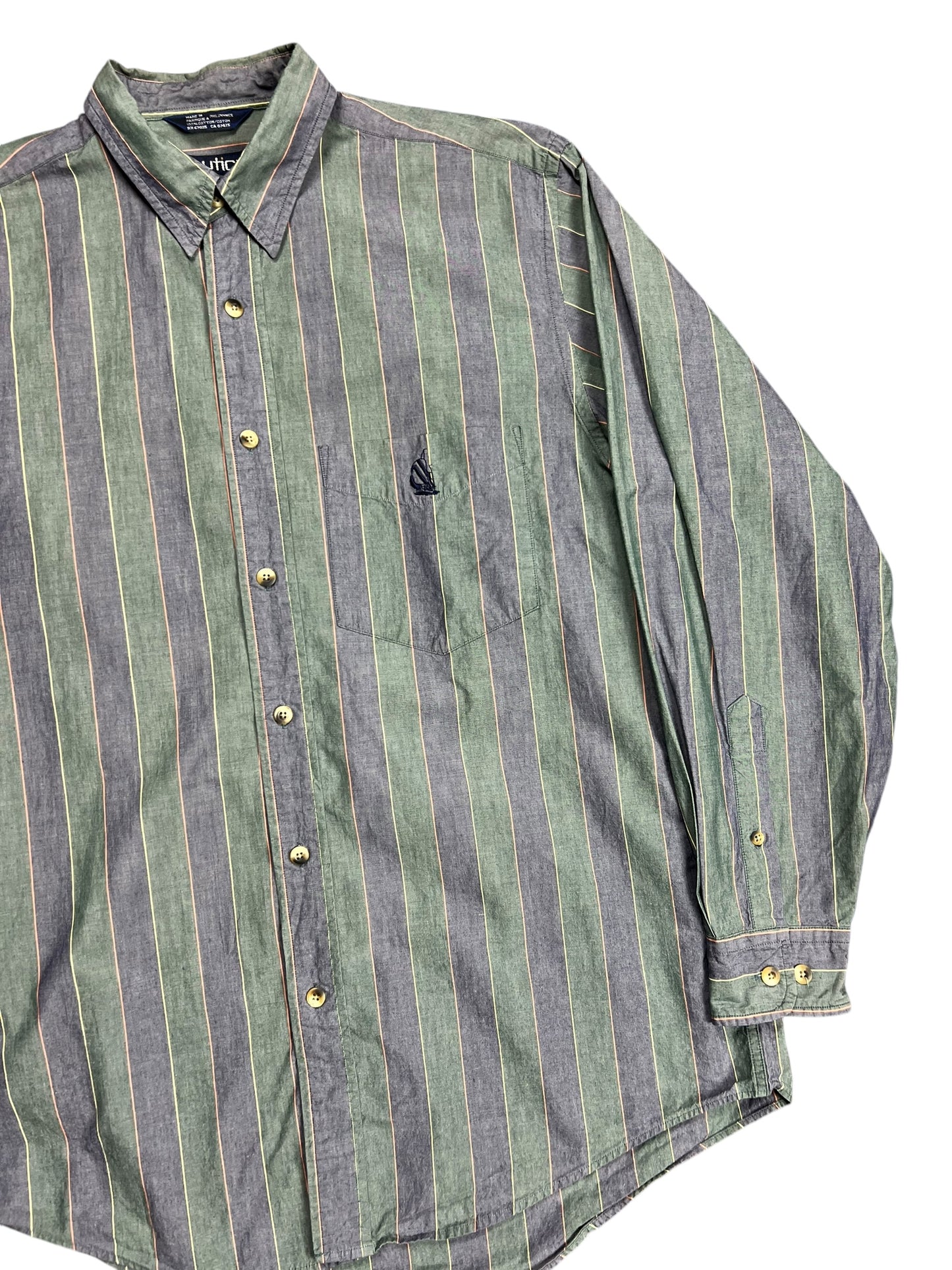 Nautica Faded Green & Purple Button-up Shirt - L