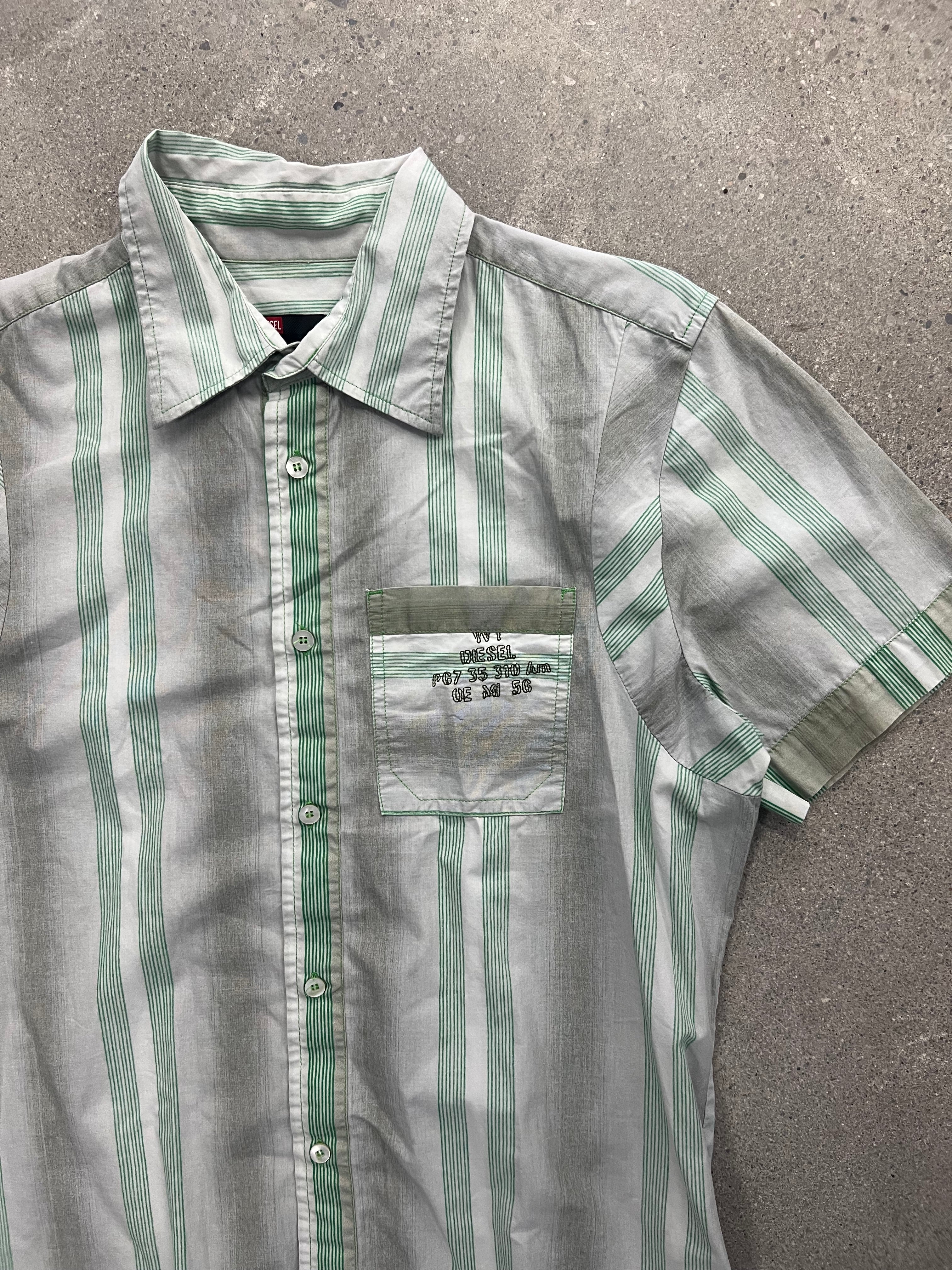 Diesel Striped Short Sleeve Button-Up Shirt - L