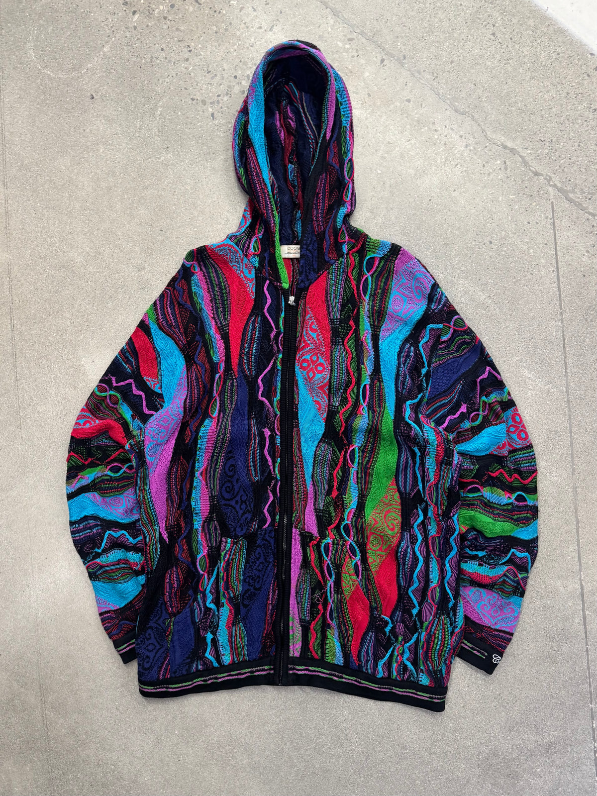 Coogi Australia 3D Cable Knit Full-Zip Hoodie Sweater - XXL