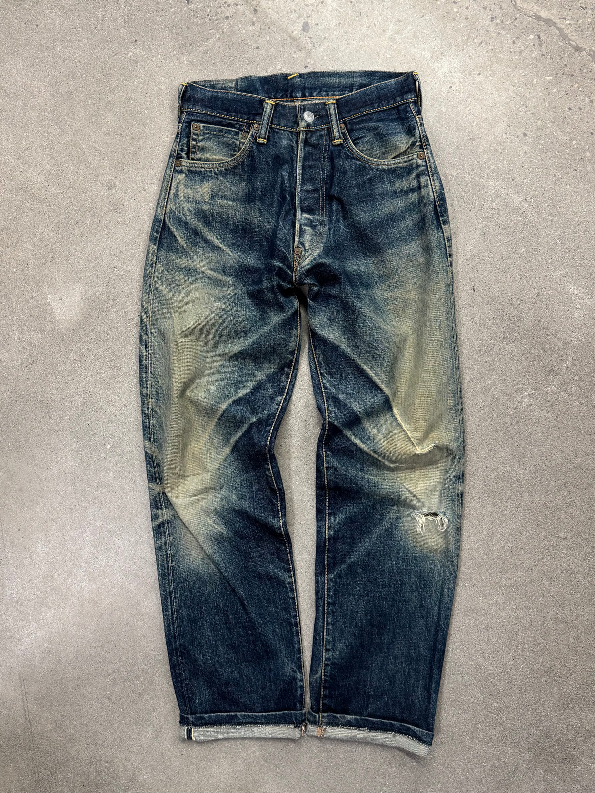 Faded & Distressed Evisu Japanese Selvedge Jeans - 27”