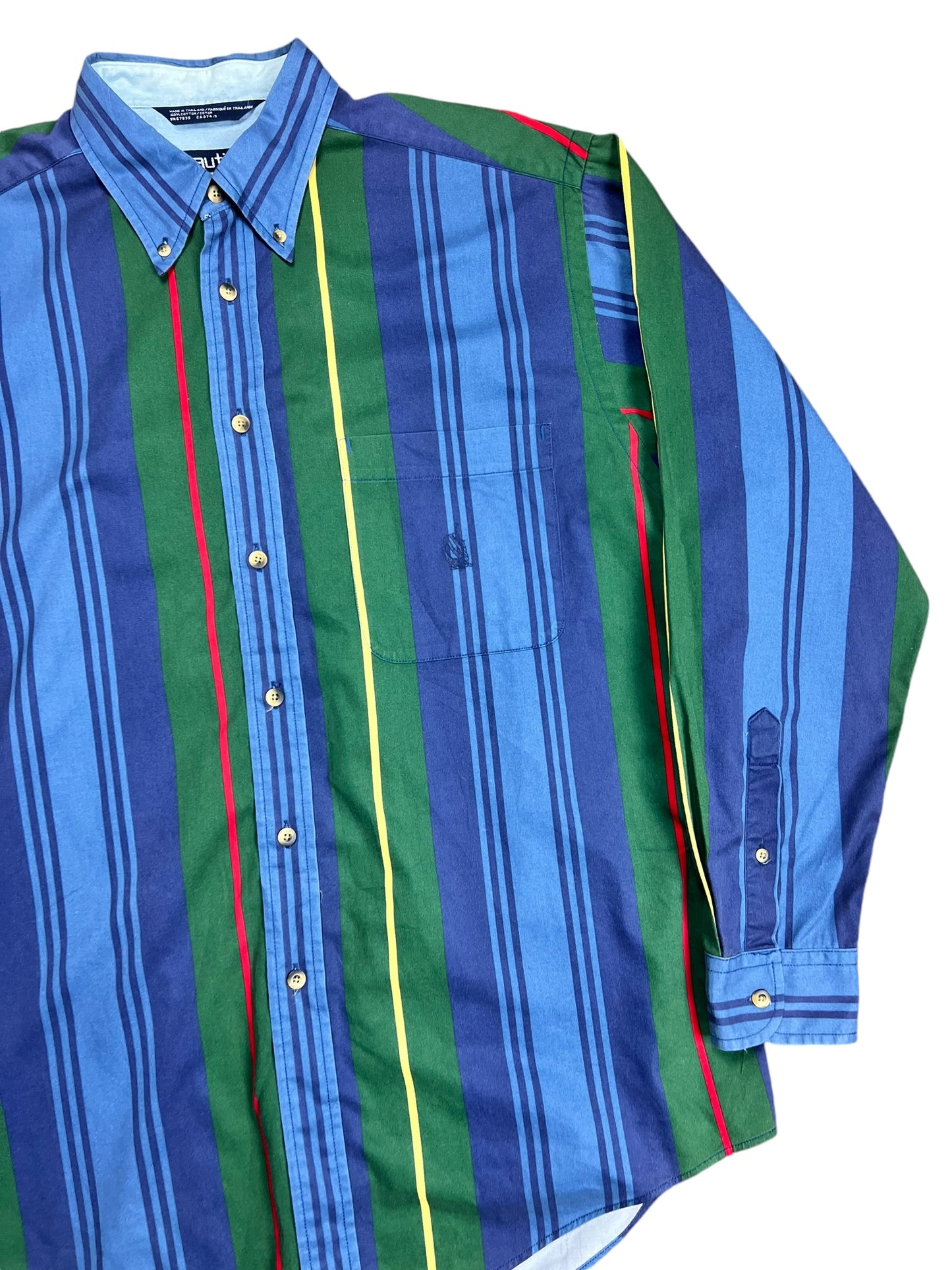 Nautica Blue & Green Striped Button-up Shirt - XL