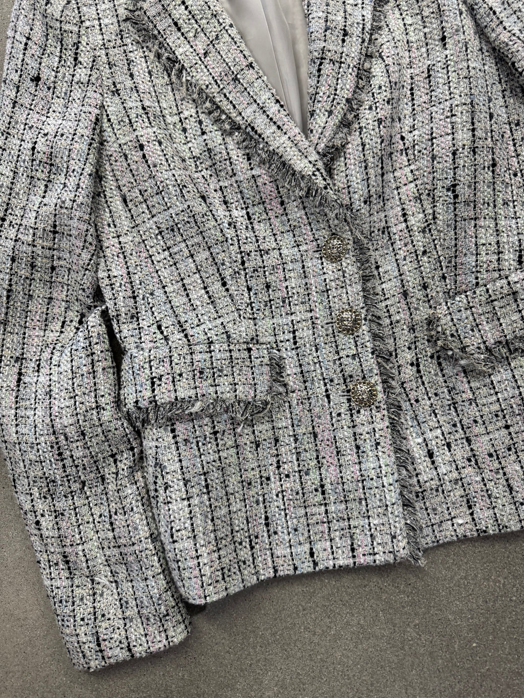 Karl Lagerfeld Bouclé Tweed Fringe Blazer - XS