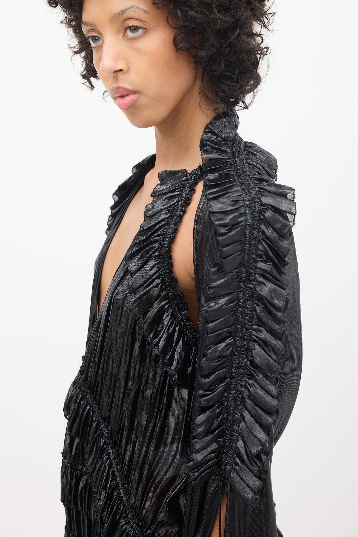 DSquared2 Plissé Ruffled Asymmetrical Liquid Metallic Cape Dress - S