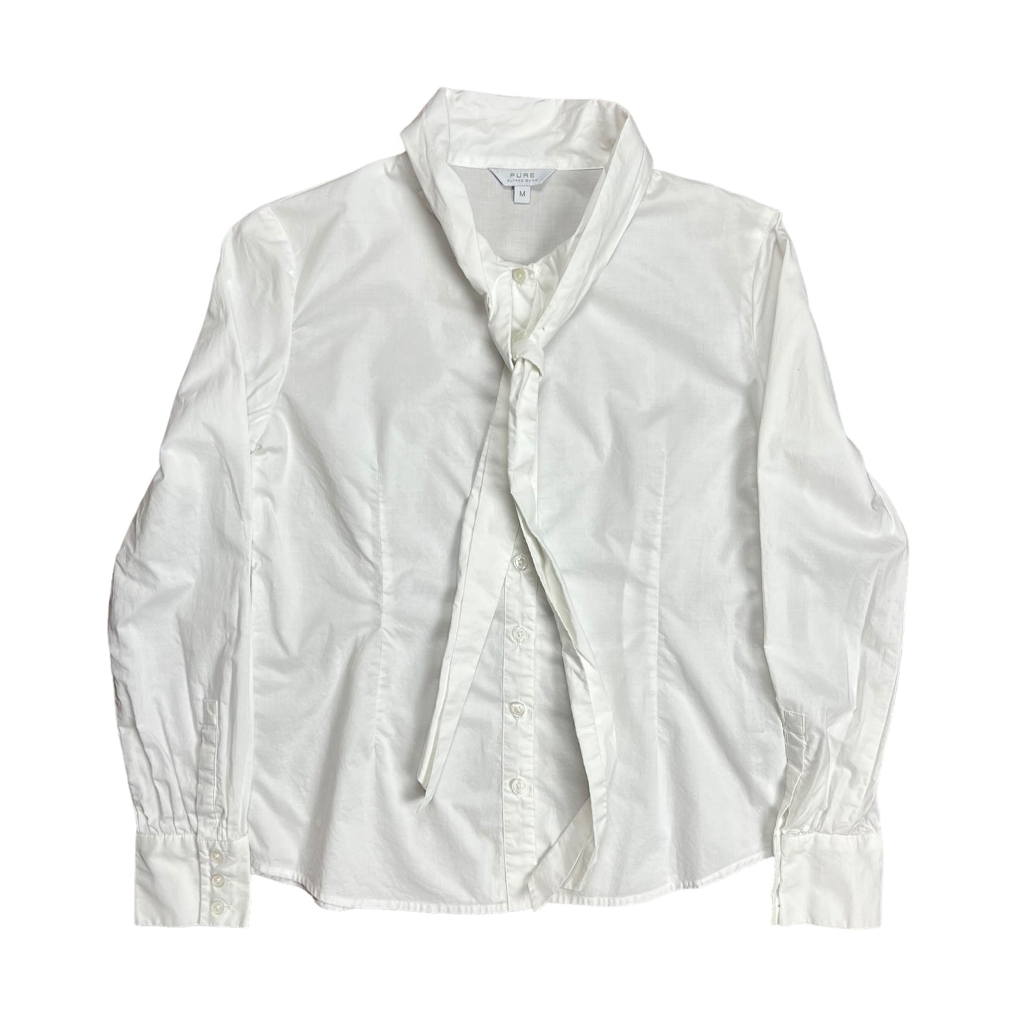 White Button-up Tied Collared Shirt - M