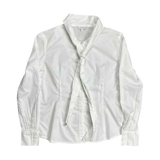 White Button-up Tied Collared Shirt - M