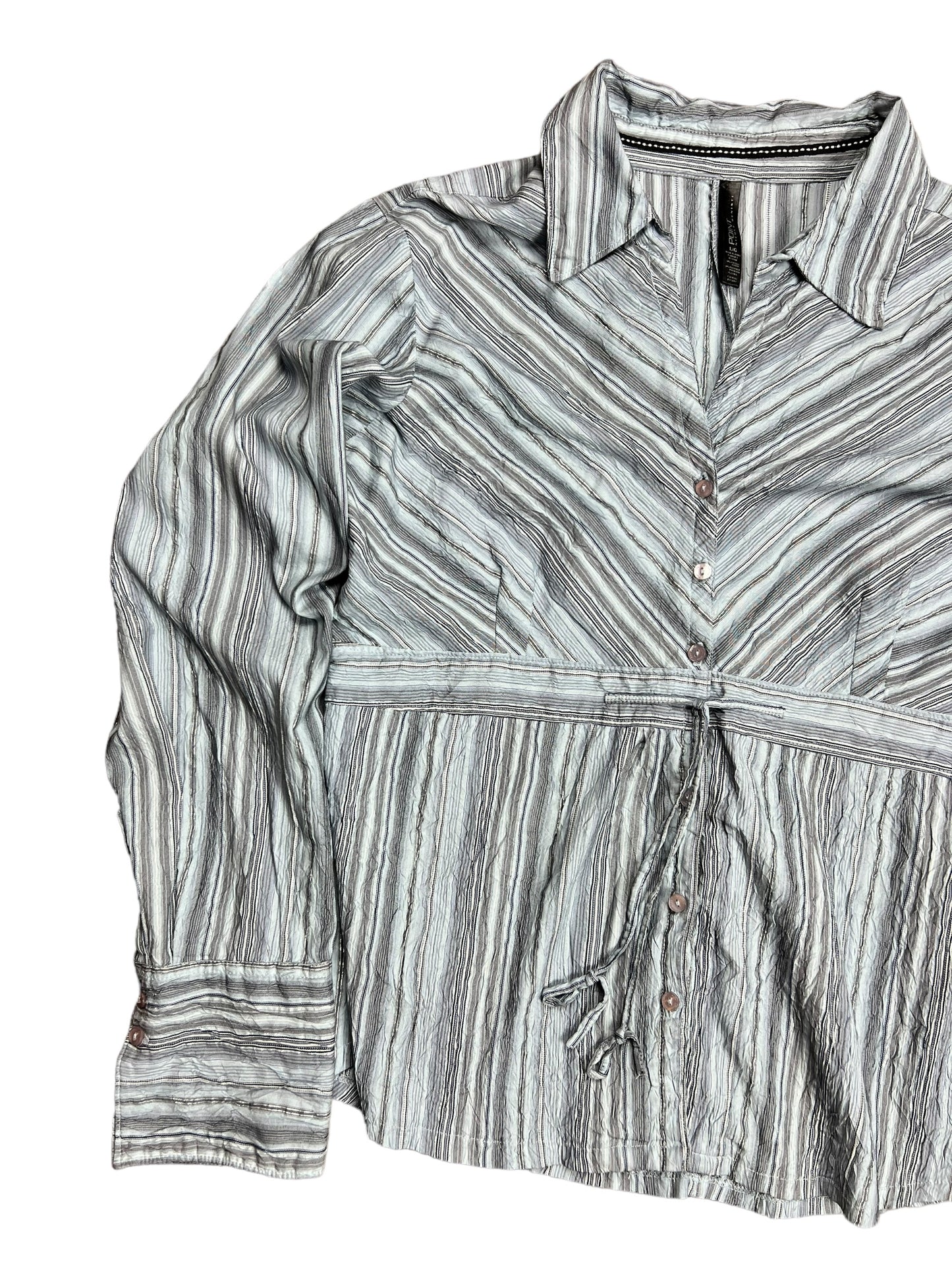 Y2K ￼Sparkly Blue Striped Button-up Shirt - L