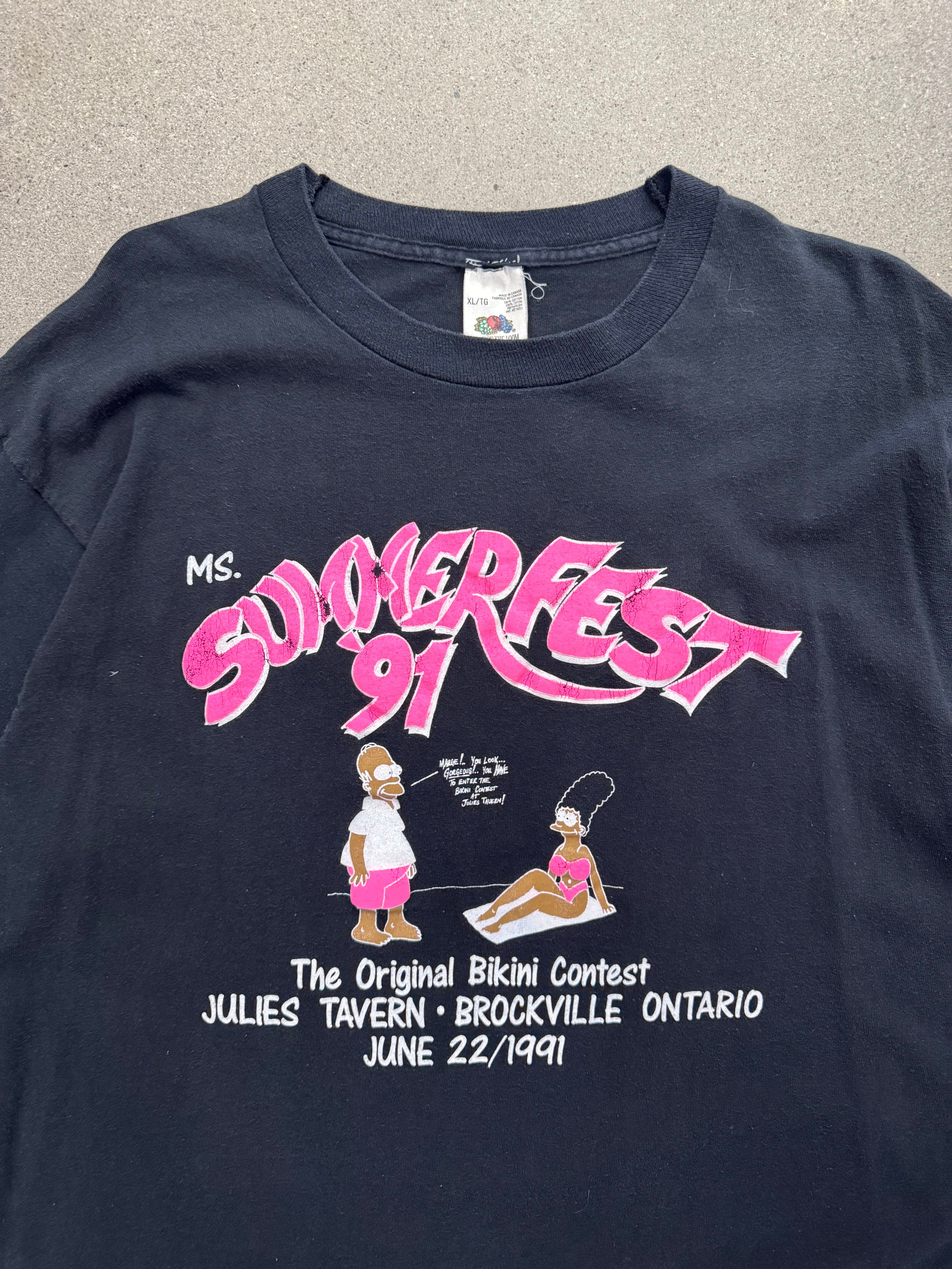 1991 Ms. Summer Fest Black Simpsons Bikini Contest T-Shirt - XL
