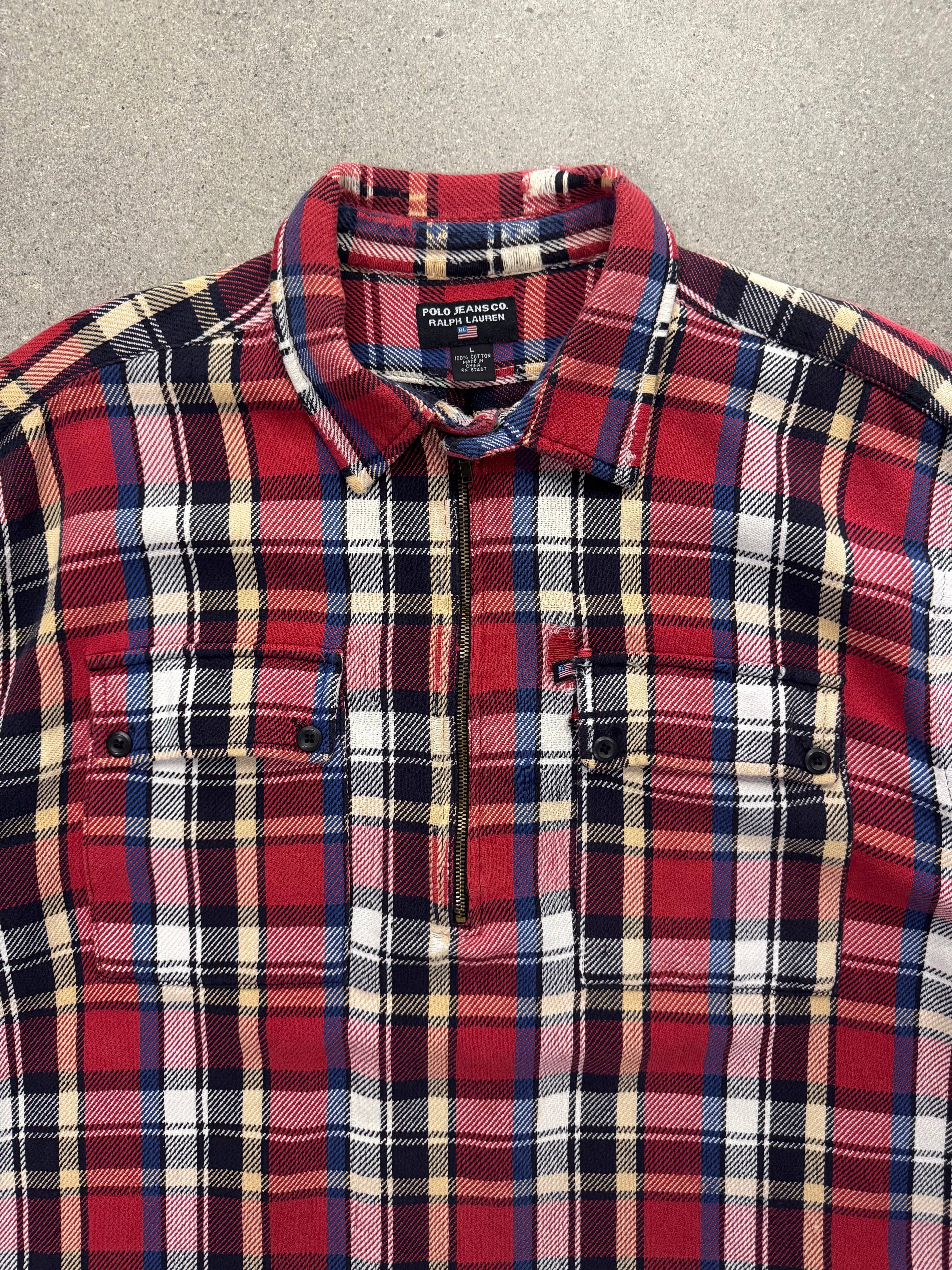 Polo Jeans Co. Ralph Lauren Half-Zip Plaid Flannel Shirt - XL