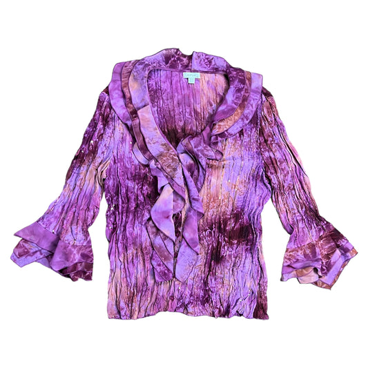 Y2K Purple Tie Dyed Ruffled Blouse ￼- M