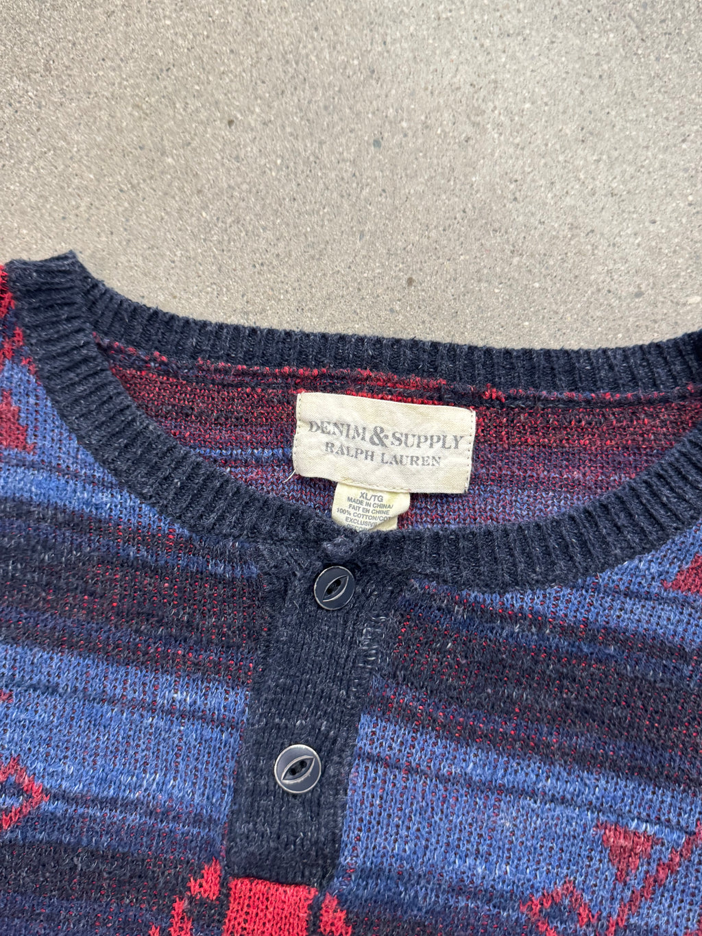 Denim & Supply Ralph Lauren Southwestern Henley Knit Sweater - L