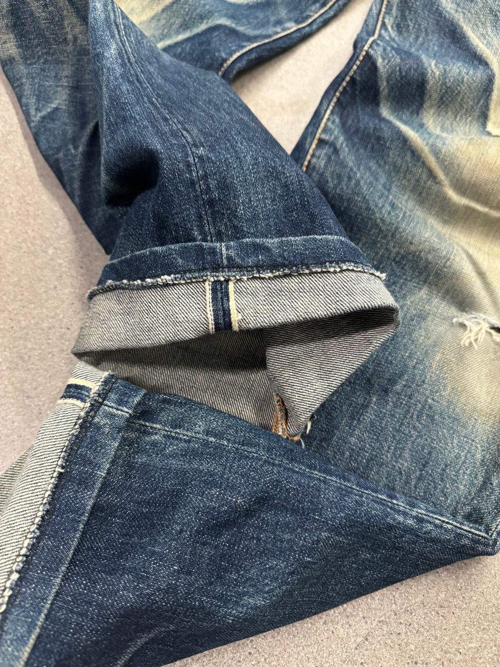 Faded & Distressed Evisu Japanese Selvedge Jeans - 27”