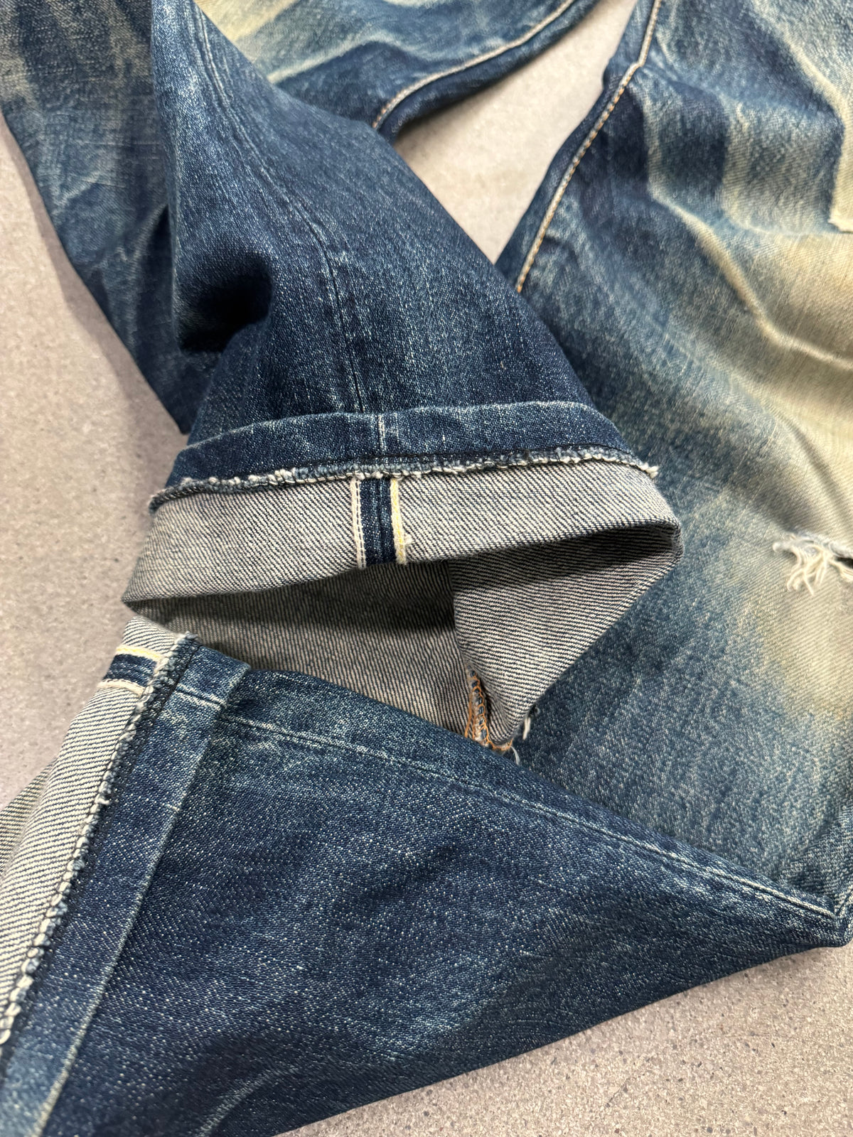 Faded & Distressed Evisu Japanese Selvedge Jeans - 27”