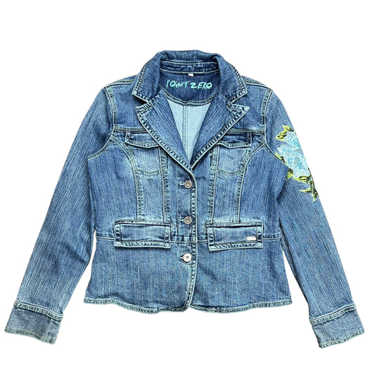 Point Zero Embroidered Flower Denim Jacket - L