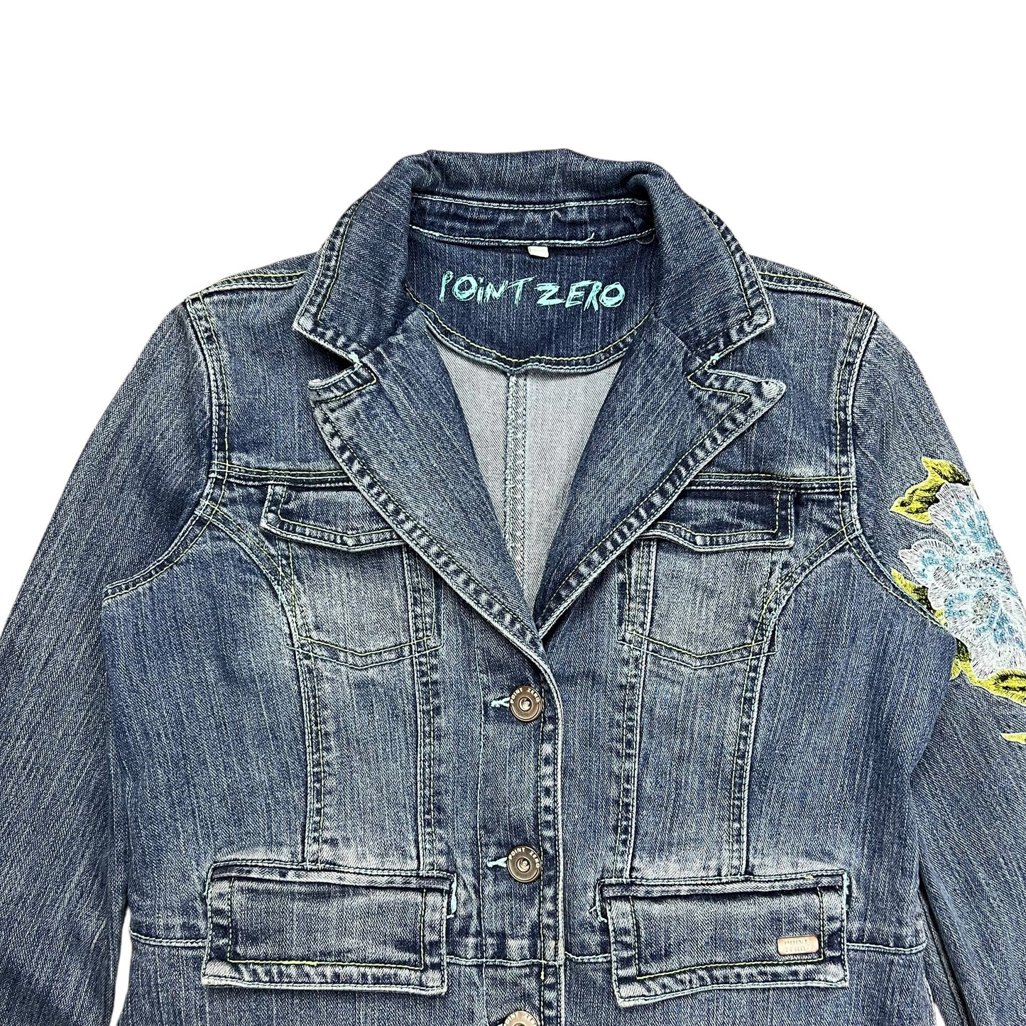 Point Zero Embroidered Flower Denim Jacket - L