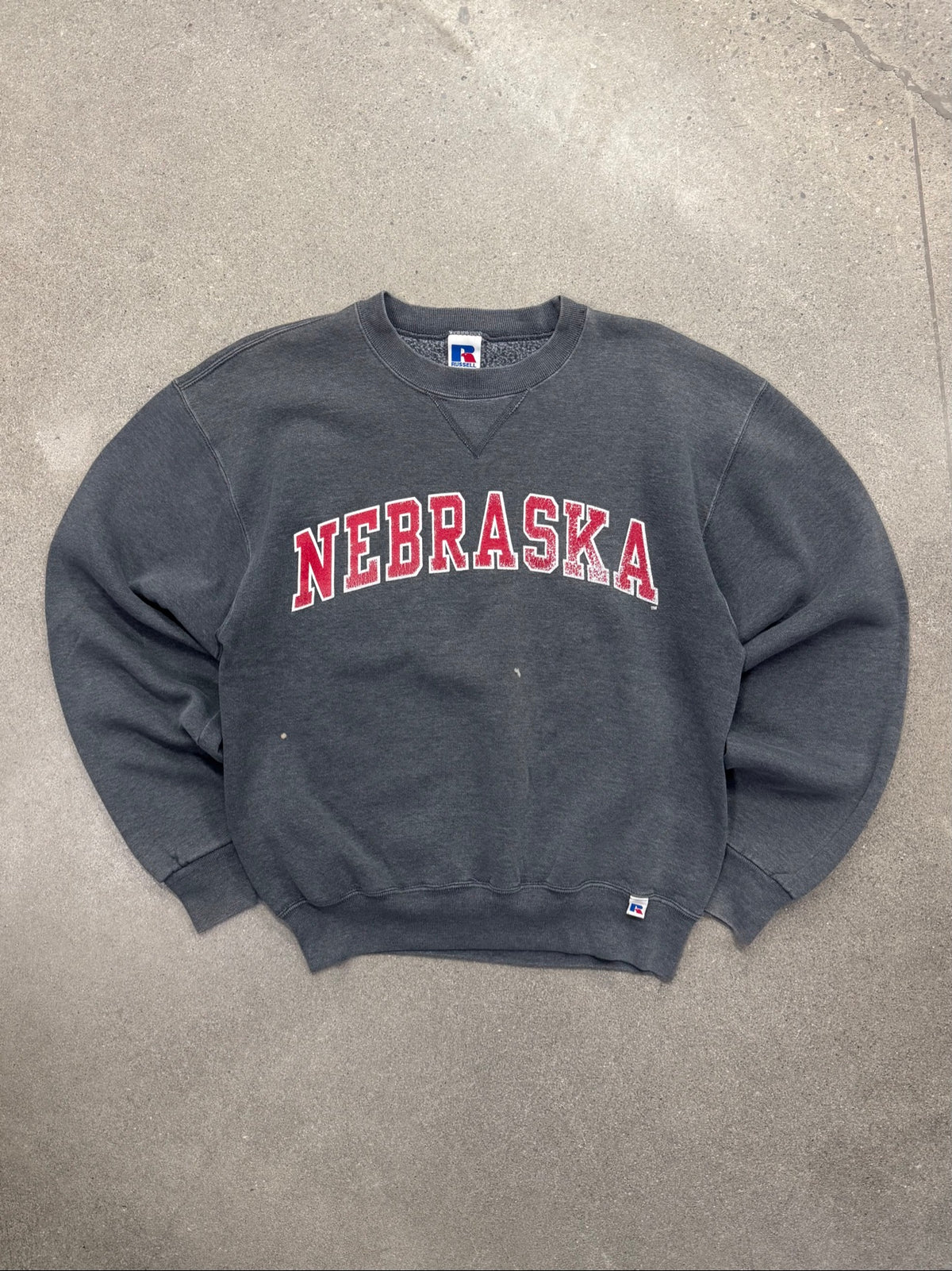 Faded Russell Athletic University of Nebraska Crewneck Sweatshirt - M
