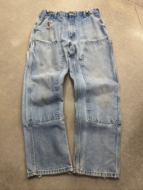 Faded Carhartt Denim Double Knee Work Pants - 32"